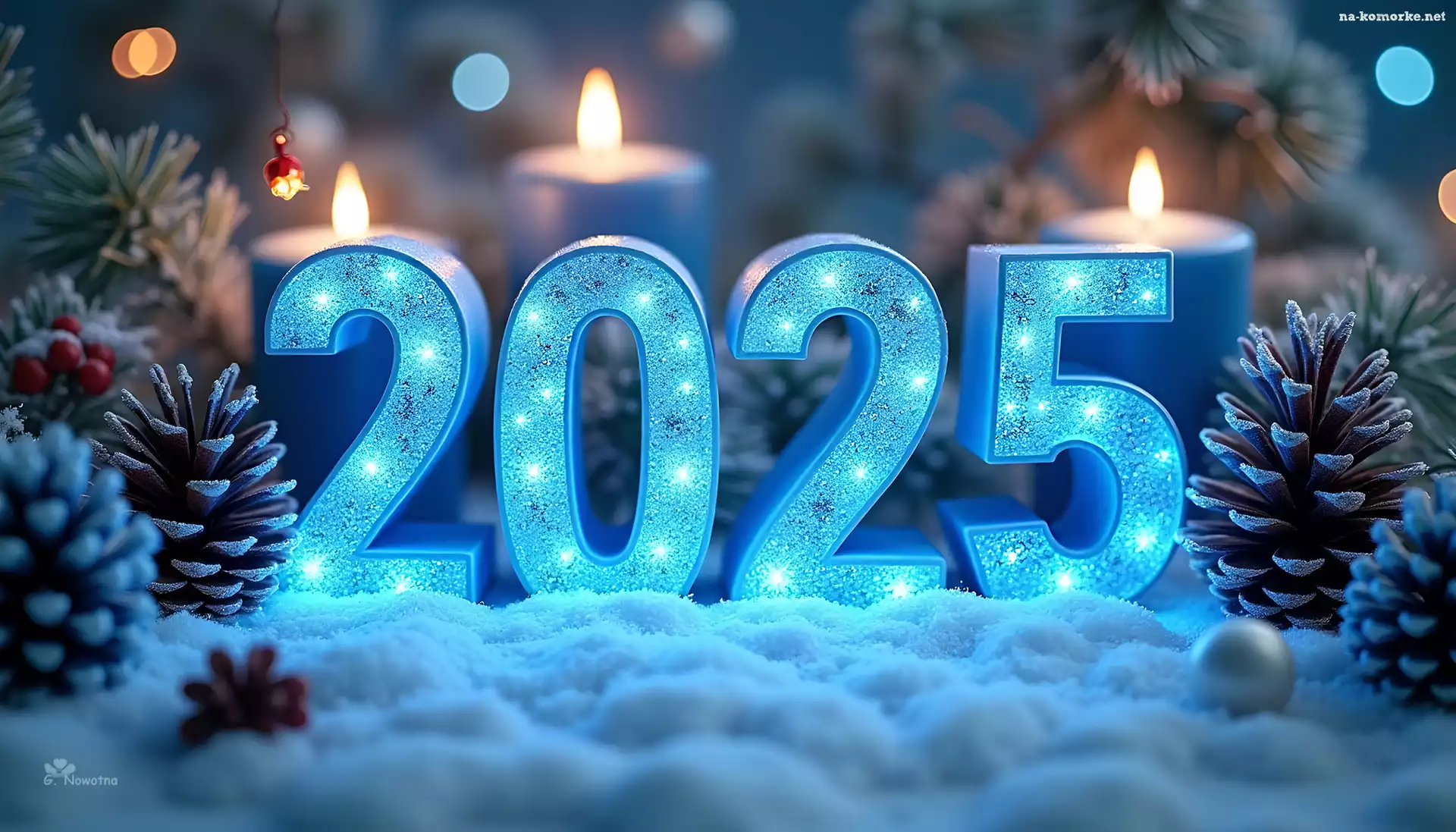 Szyszki, Åšnieg, Niebieskie, Grafika, Nowy Rok, 2025, Cyfry