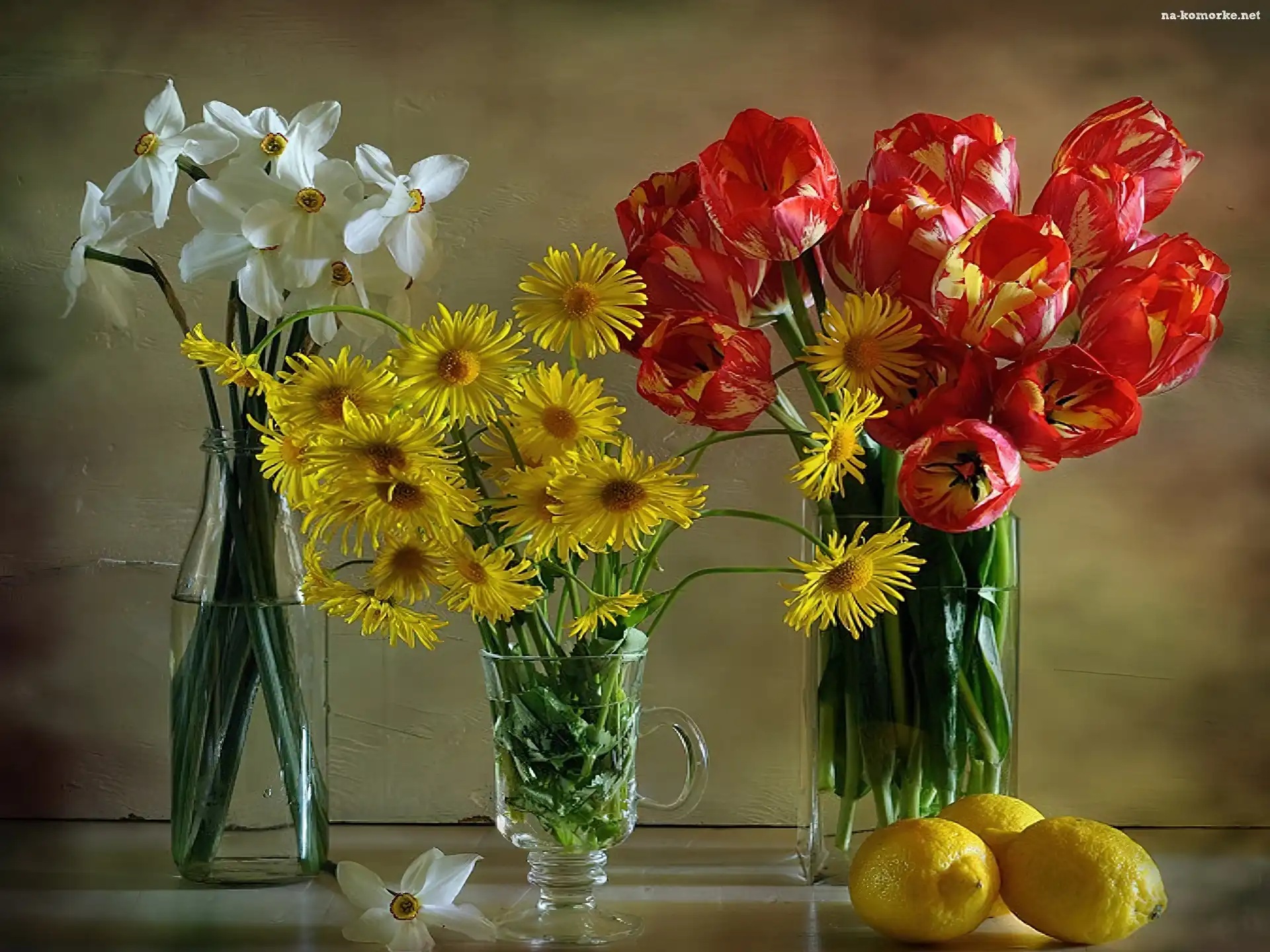 Cytryny, Bukiet, Tulipanów, Narcyzy, Margerytek