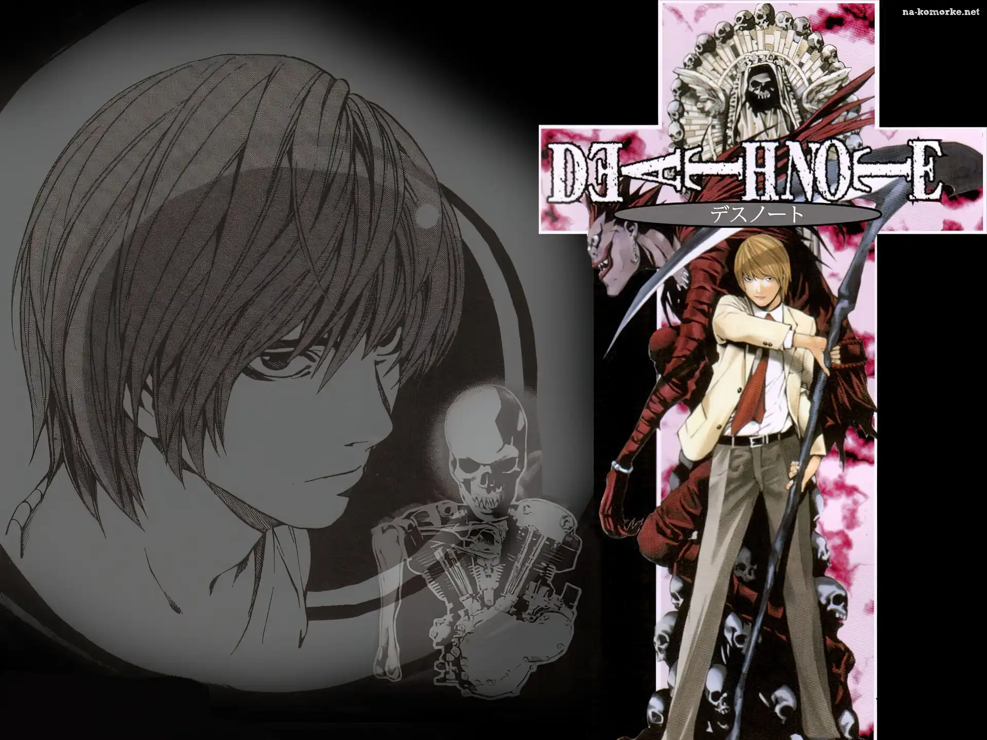 marynarka, czaszka, Death Note, chłopak, śmierć, kosa