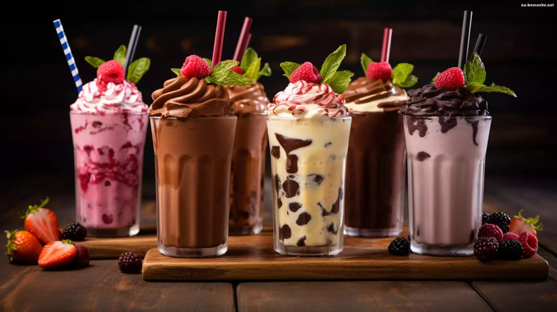 Milkshake, Czekolada, Liście, Truskawki, Słomki