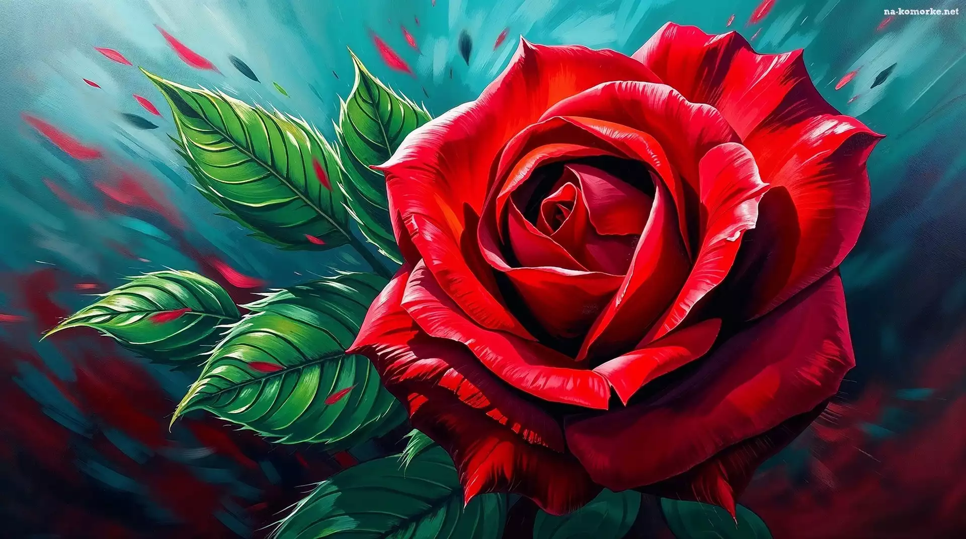 Róża, Listki, Grafika, Czerwona
