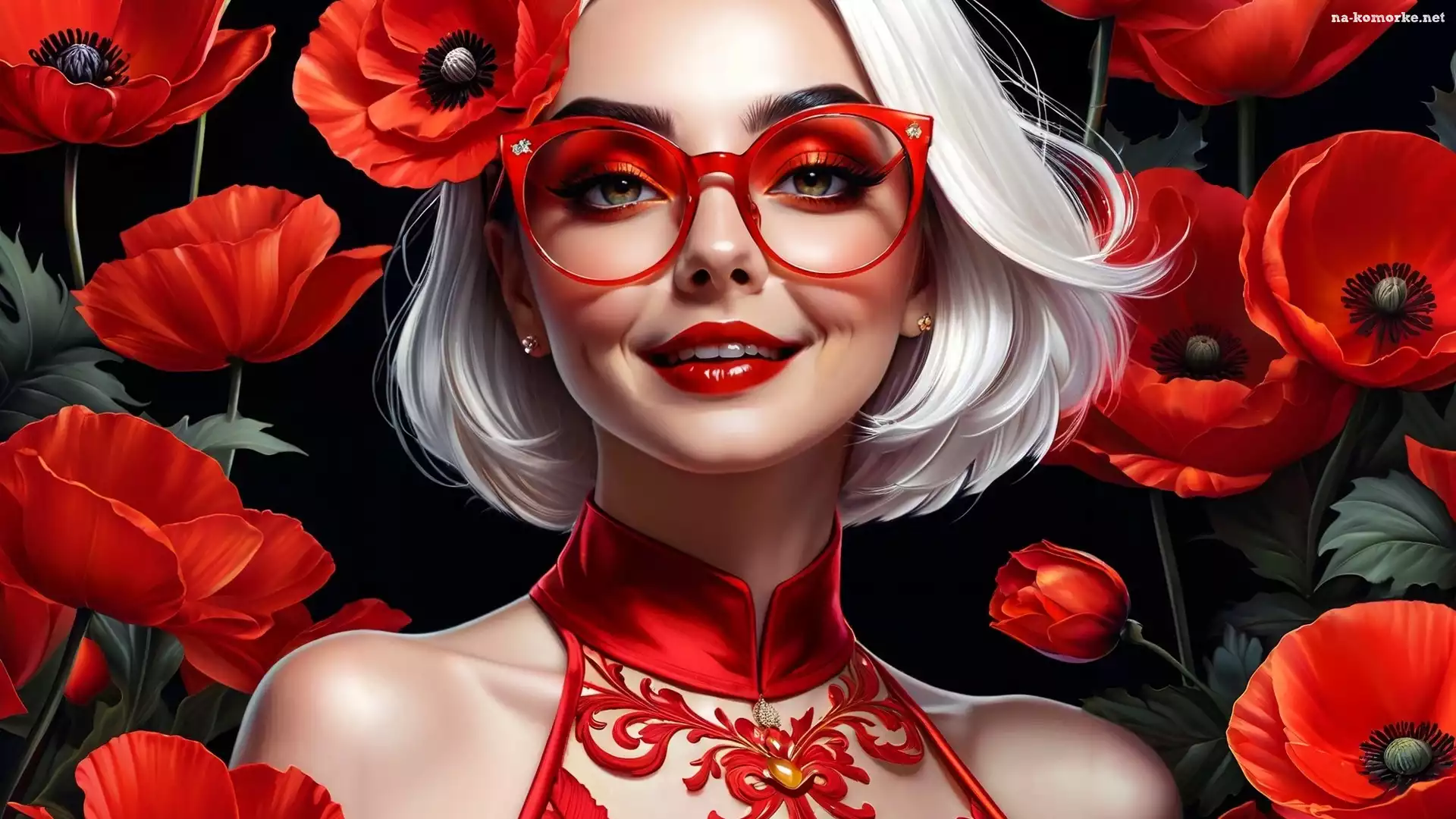 Czerwone, Czerwone, Grafika, Sukienka, Czerwona, Blondynka, Dziewczyna, Okulary, Maki