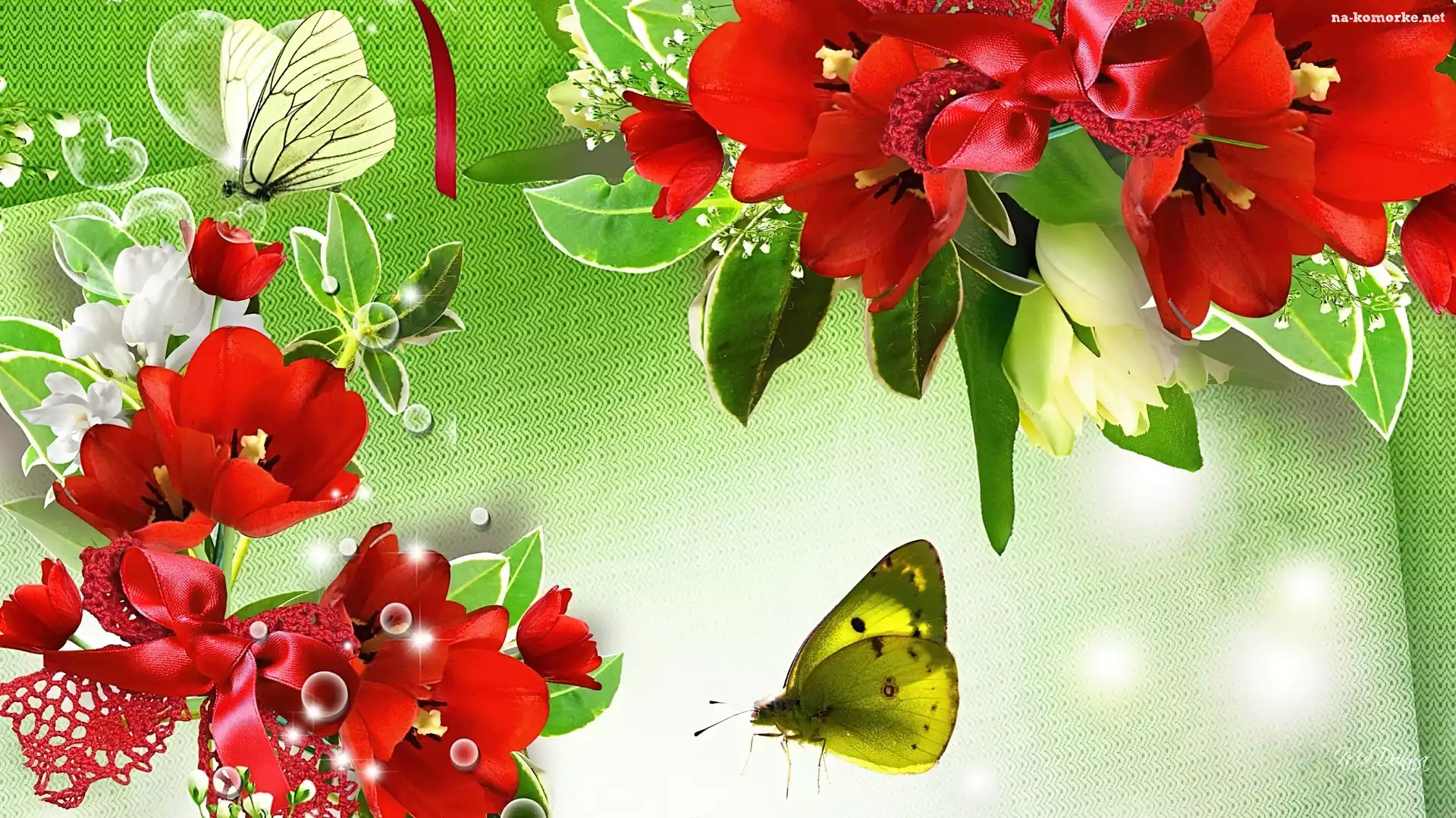 Czerwone, Art, Tulipany, Motyle