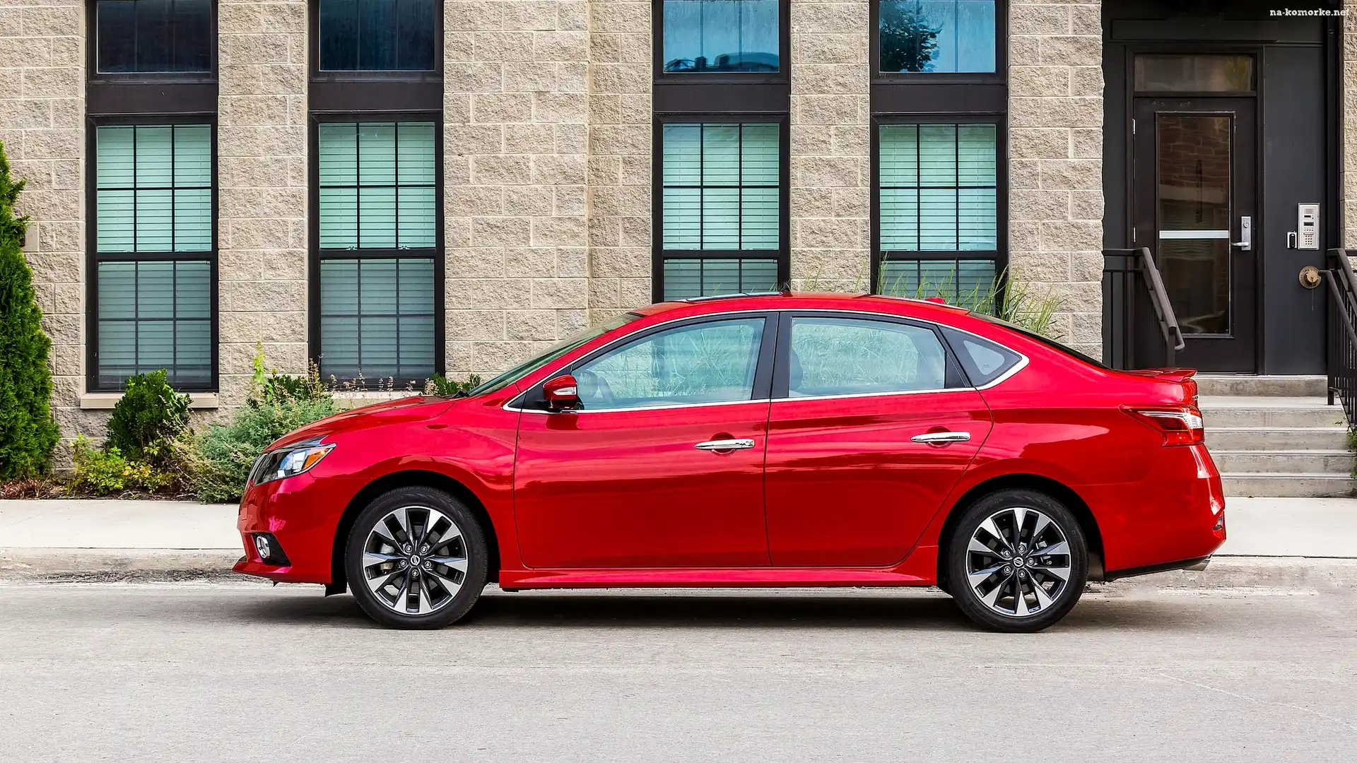 Czerwony, Budynek, Nissan Sentra, Bok