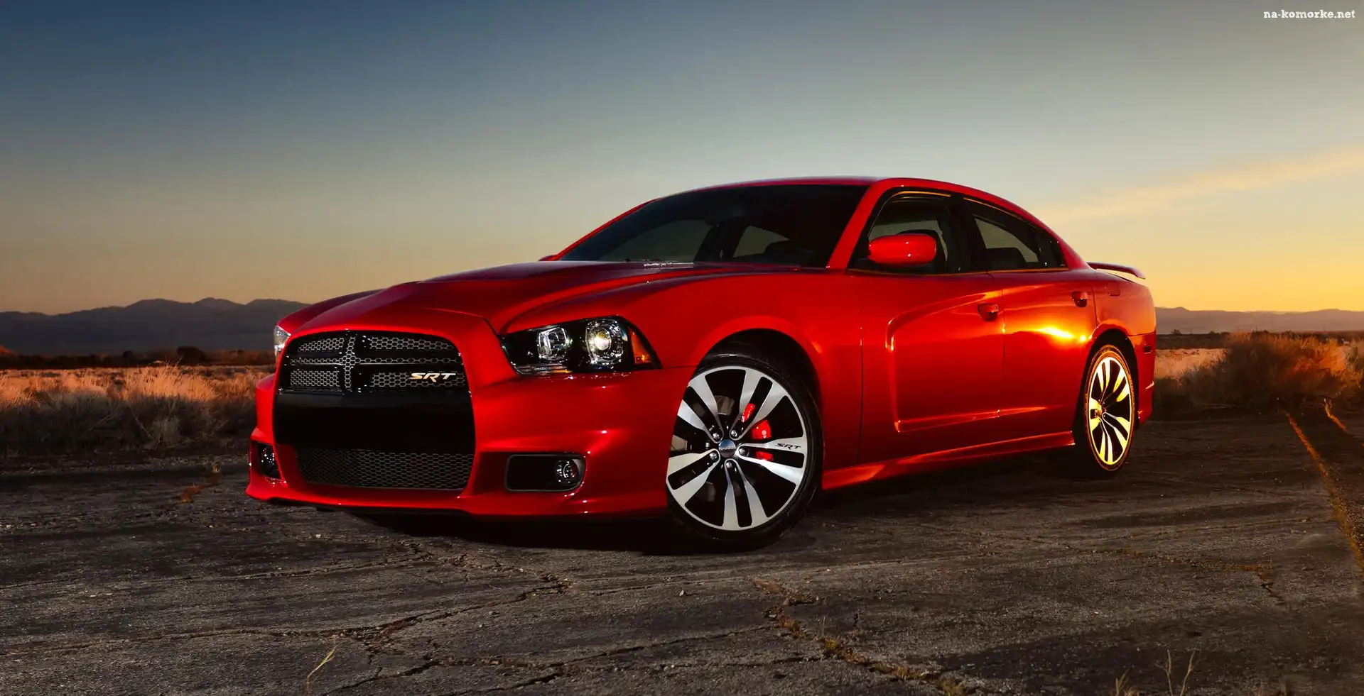 Czerwony, Charger, Dodge, Słońca, SRT, Zachód