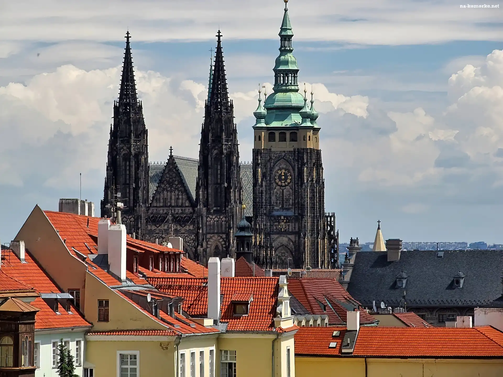 Czechy, Dachy, Chmury, Praga, Katedra, Św. Witta, Domy