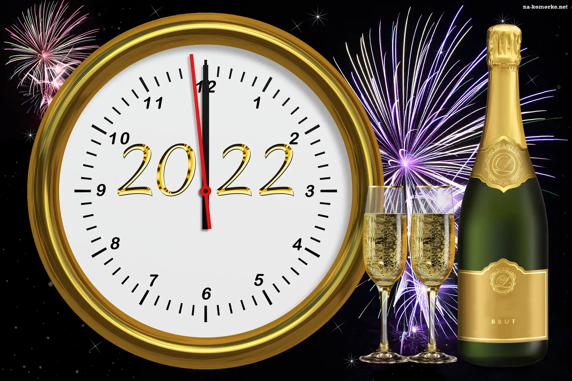 2022, Nowy, Kieliszki, Zegar, Fajerwerki, Rok, Szampan, Data
