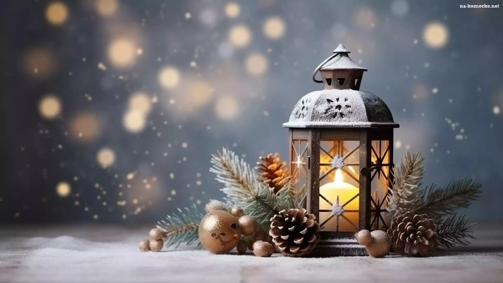 Dekoracja, Bombki, Gałązki, Zima, Szyszki, Boże Narodzenie, Lampion, Śnieg
