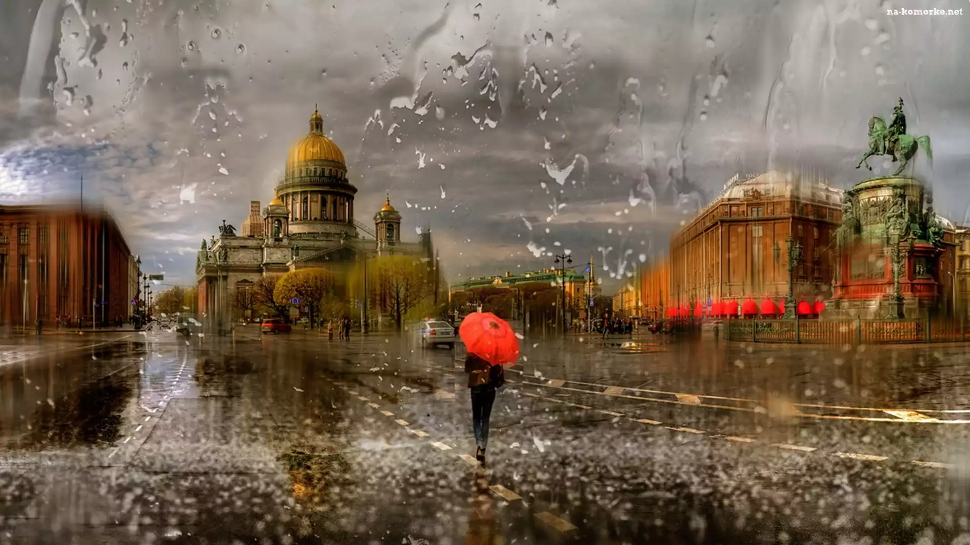 Deszcz, Kobieta, Petersburg, Budowle, Parasolka, Ulica
