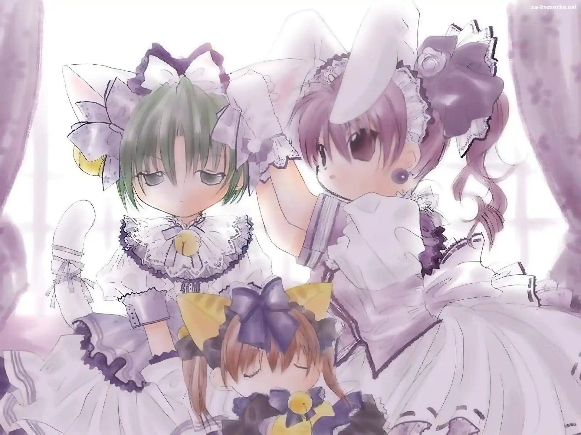 Digi Charat, dziewczynki, kokarda, suknia