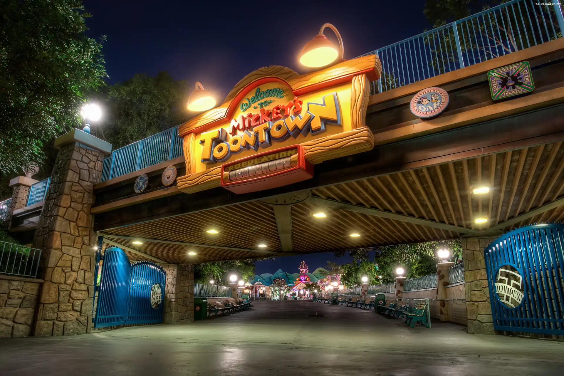 Disneyland, Most, Ulica, USA, Neon, Kalifornia