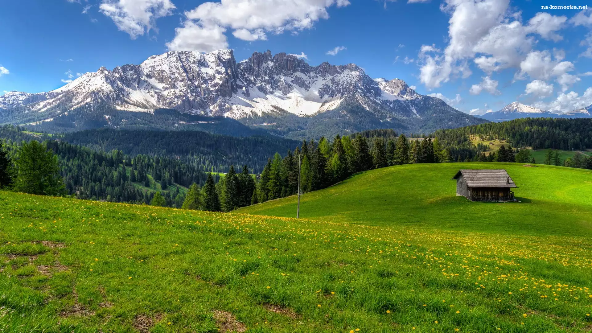 Łąka, Góra Latemar, Włochy, Dom, Las, Góry, Dolomity