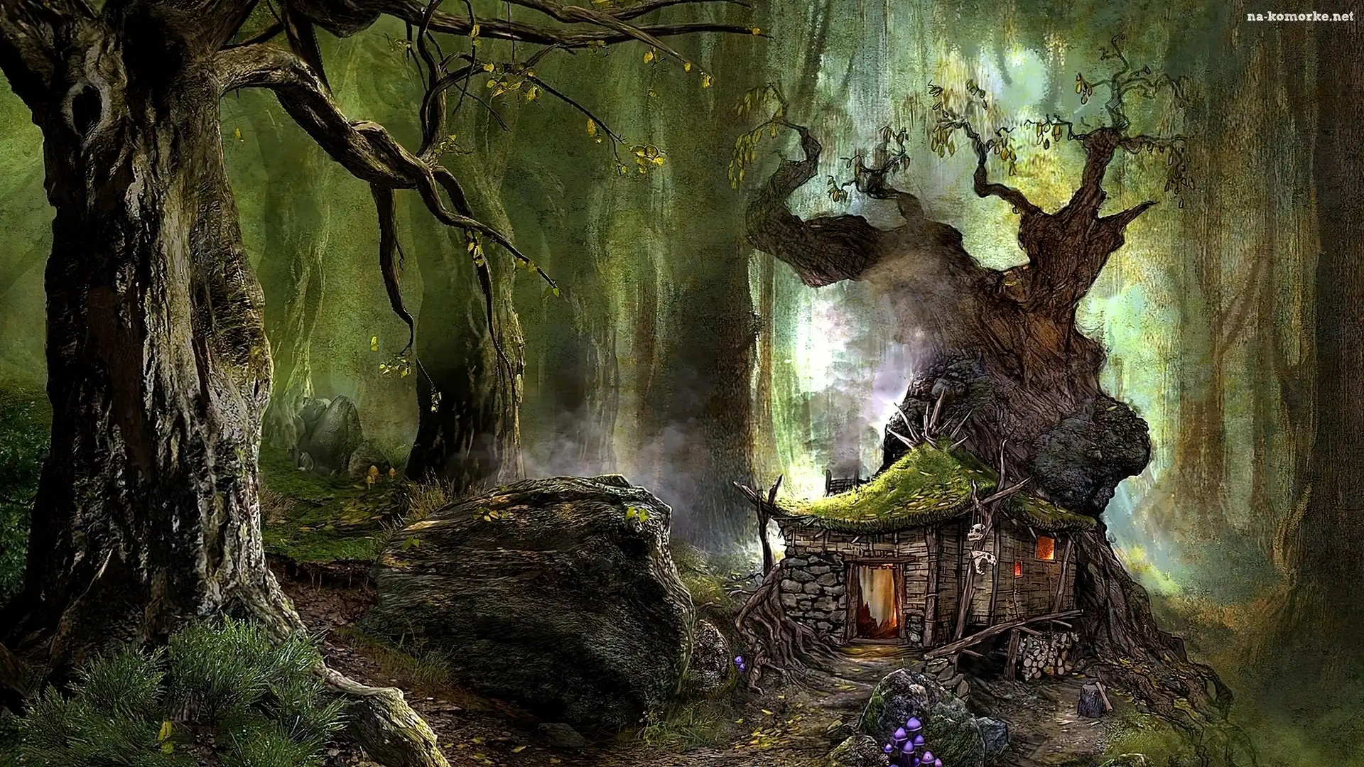 Domek, Fantasy, Las, Drzewa
