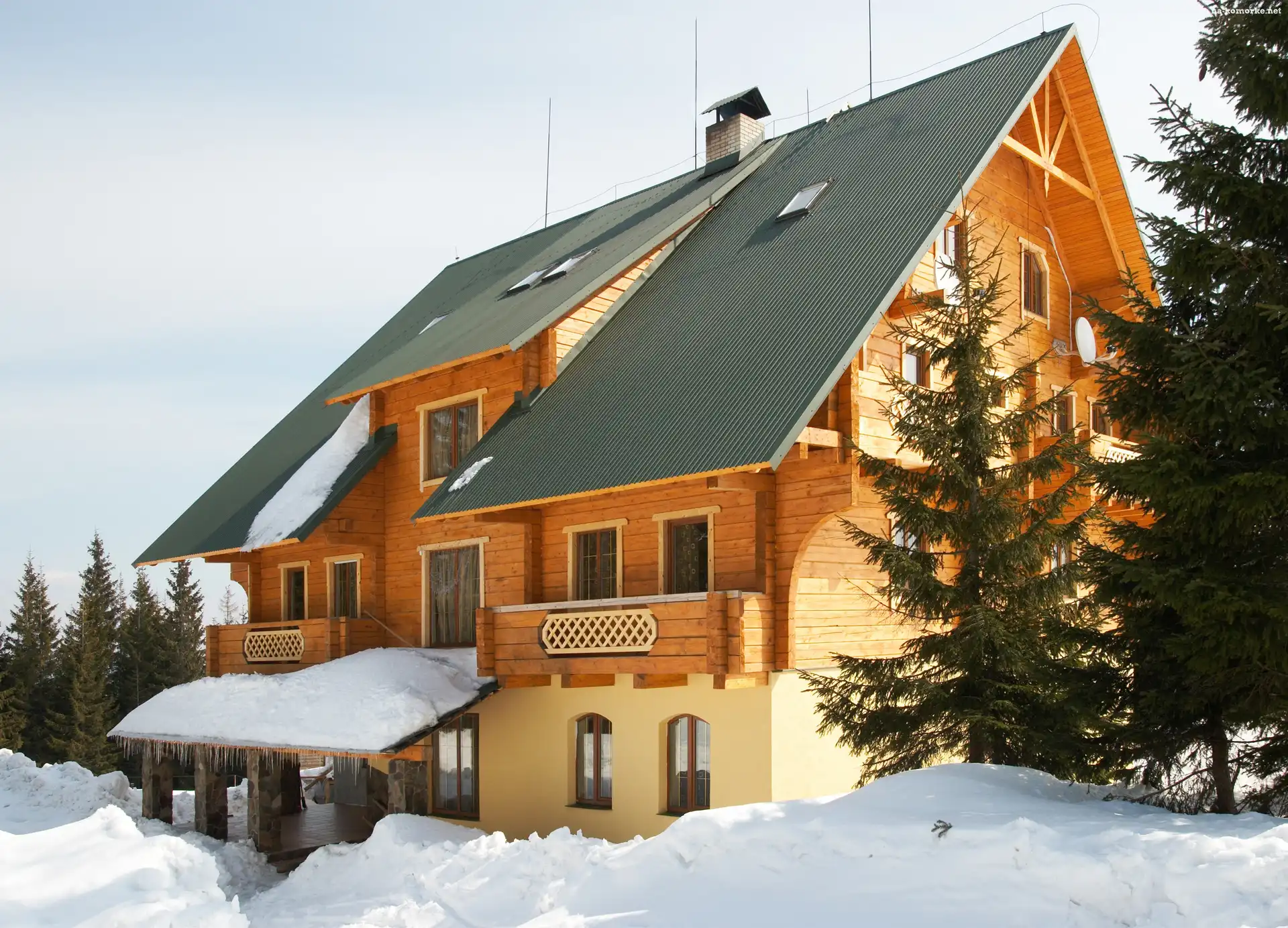 Domek, Dach, Śnieg, Spadzisty