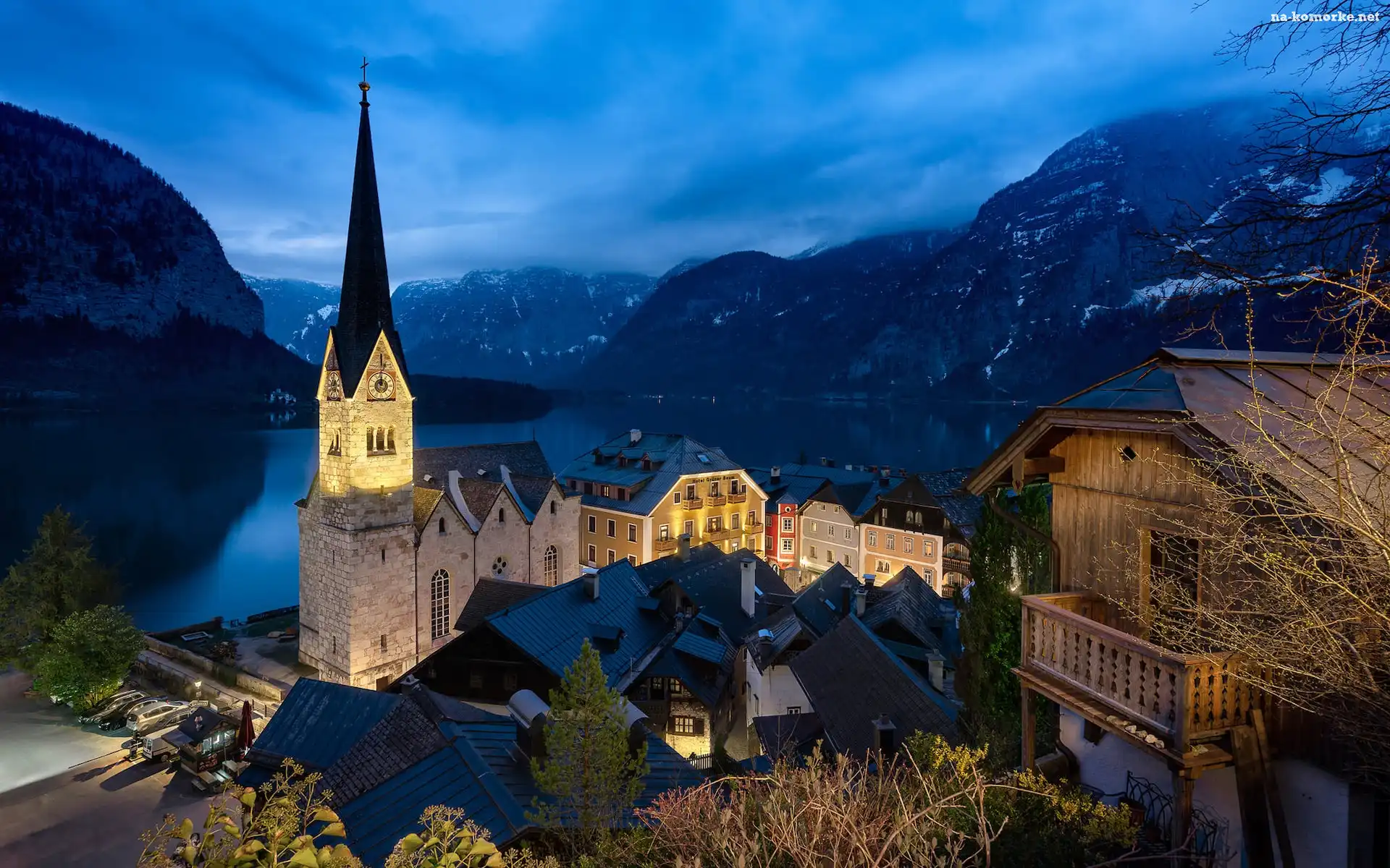 Austria, Domy, Kościół, Hallstatt, Góry