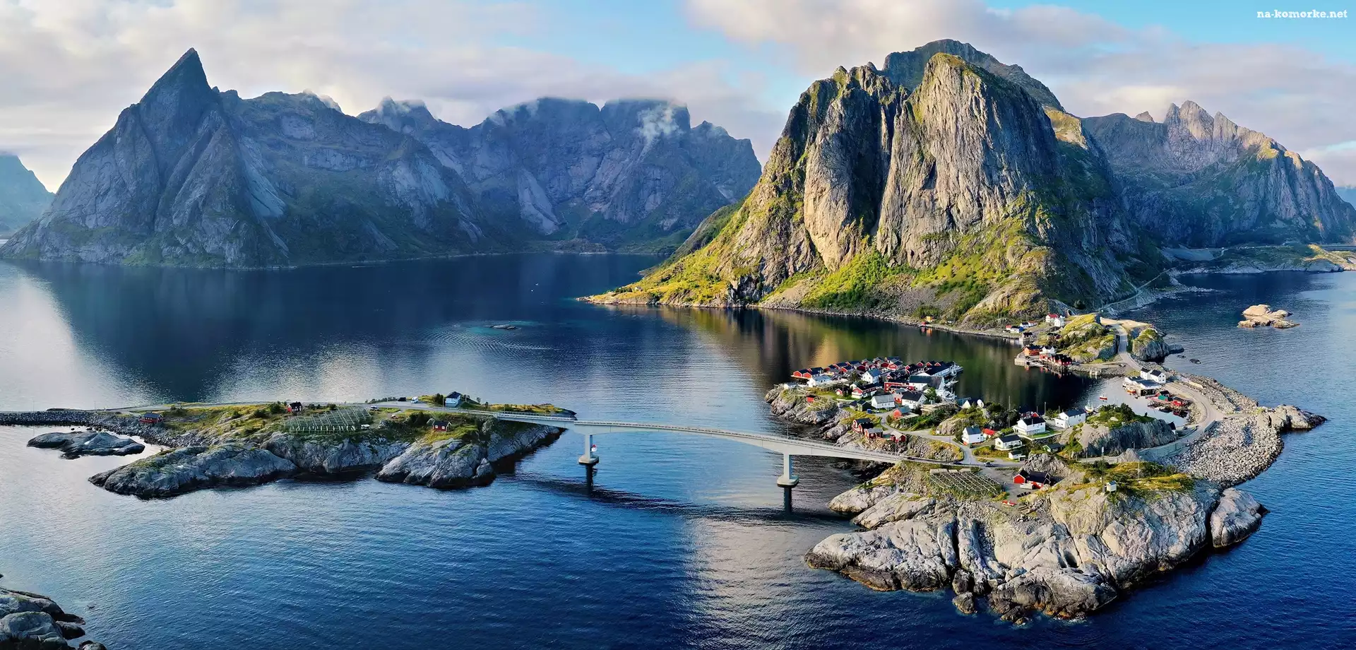 Wioski, Norwegia, Lofoty, Domy, Góry, Morze