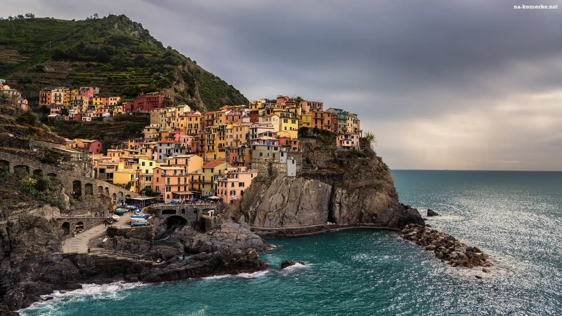 Włochy, Kolorowe, Domy, Gmina Riomaggiore, Miejscowość Manarola, Morze Liguryjskie, Cinque Terre