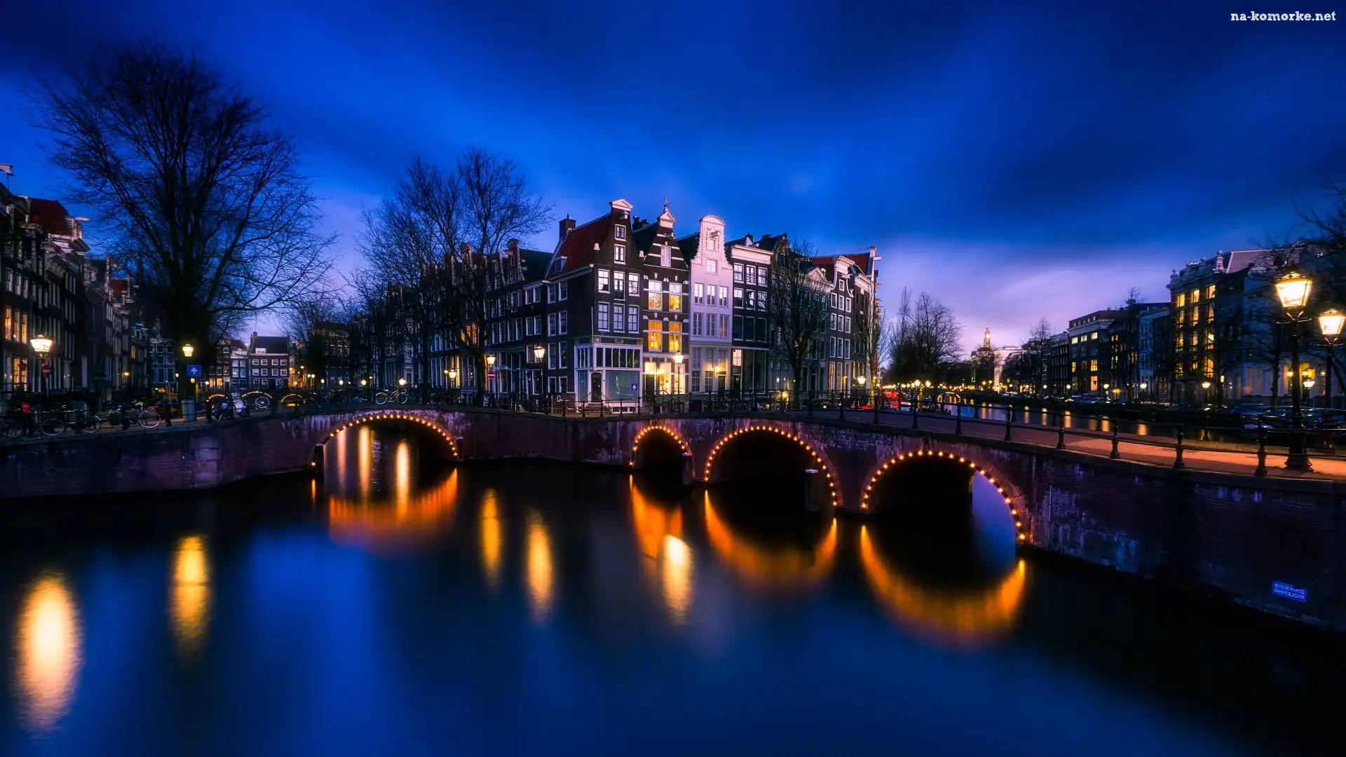 Holandia, Domy, Rzeka, Amsterdam, Most