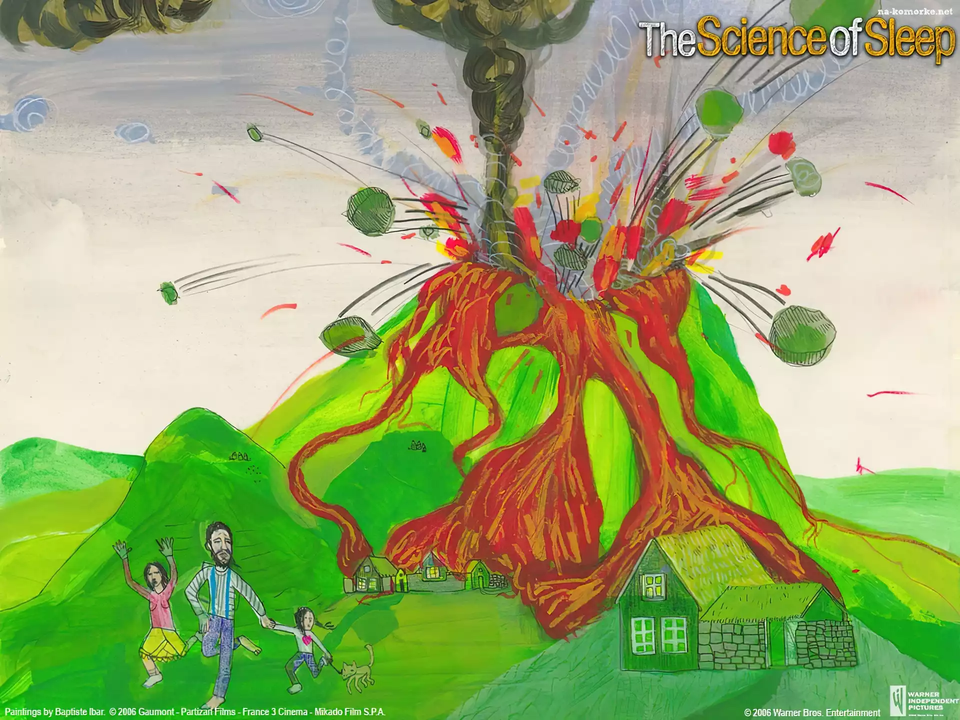 domy, The Science Of Sleep, lawa, rodzina, wulkan, erupcja