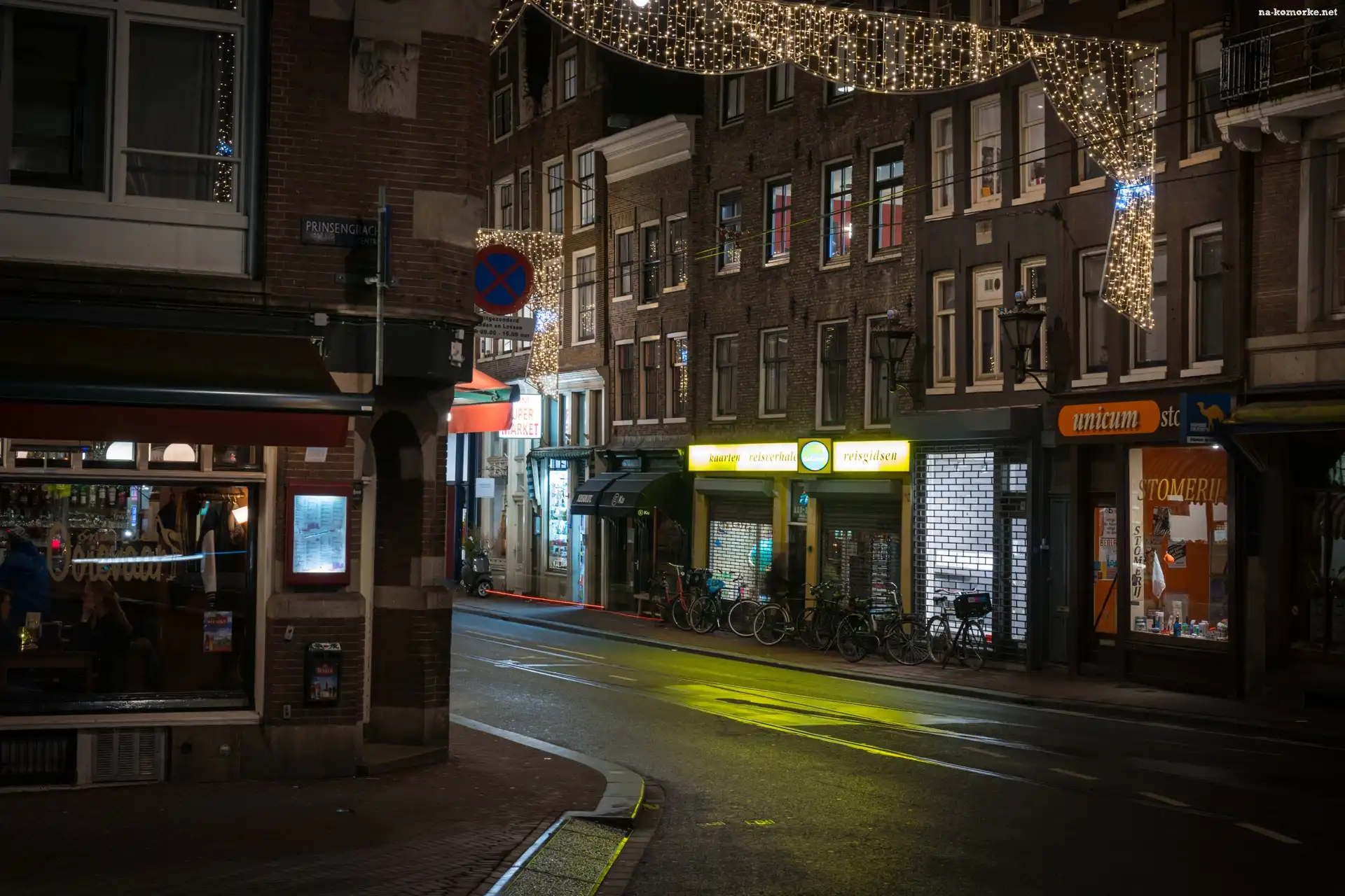 Domy, Amsterdam, Holandia, Uliczka, Noc