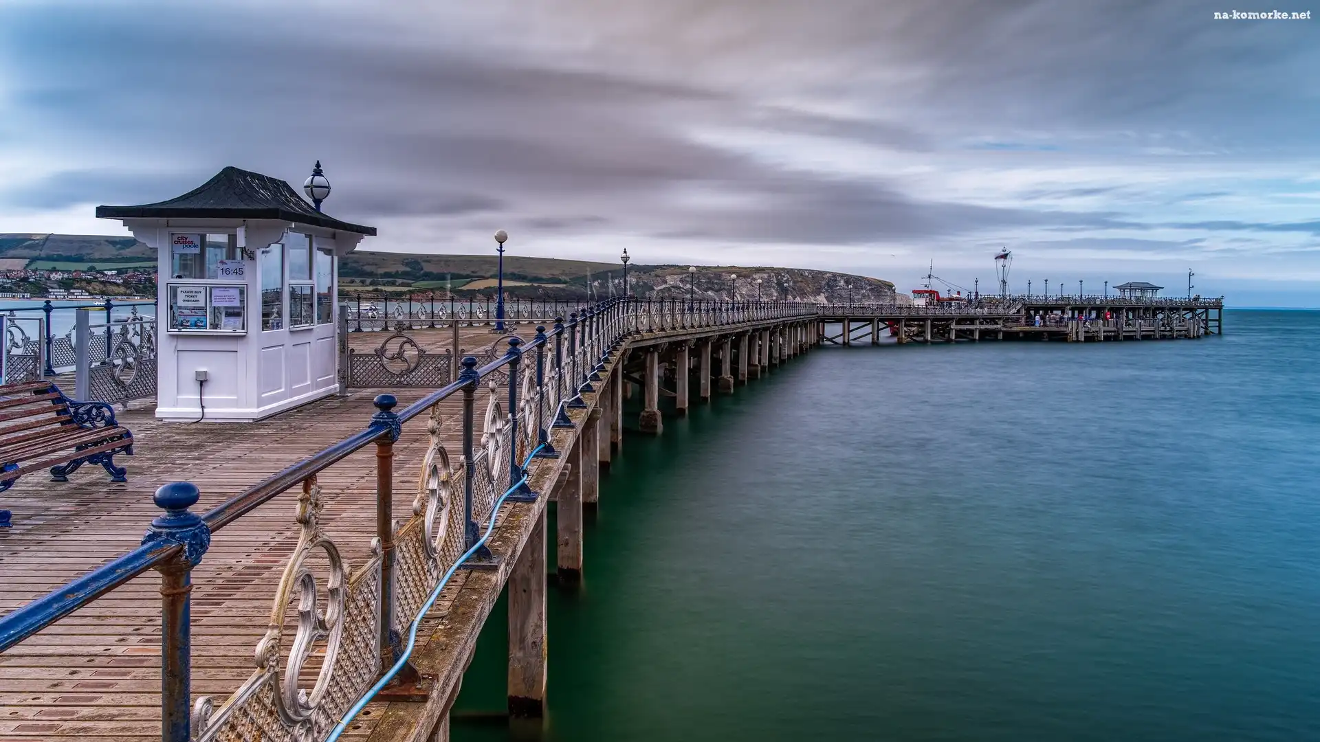 Morze, Hrabstwo Dorset, Anglia, Kanał La Manche, Molo, Chmury, Miejscowość Swanage