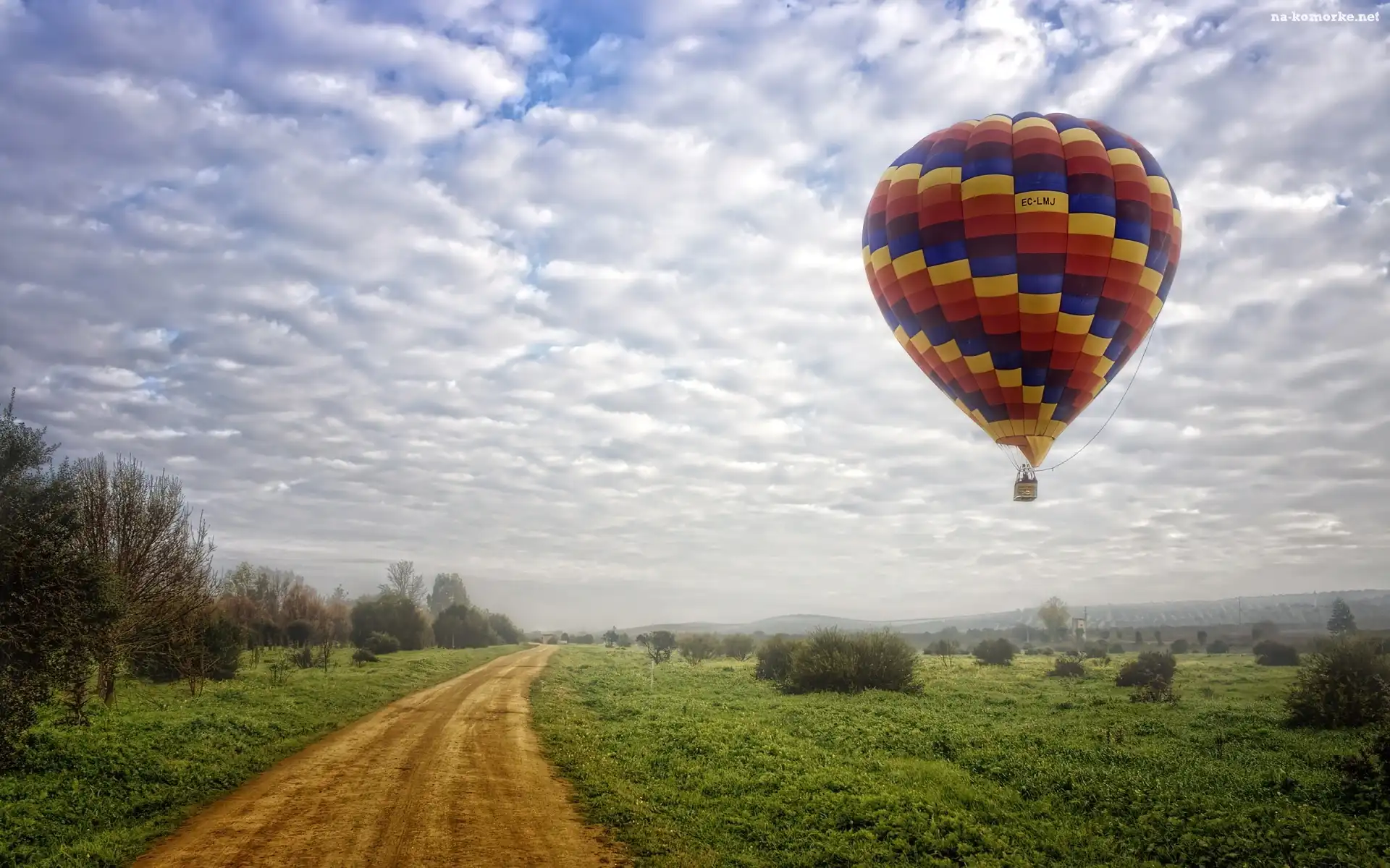 Droga, Balon, Łąka, Niebo