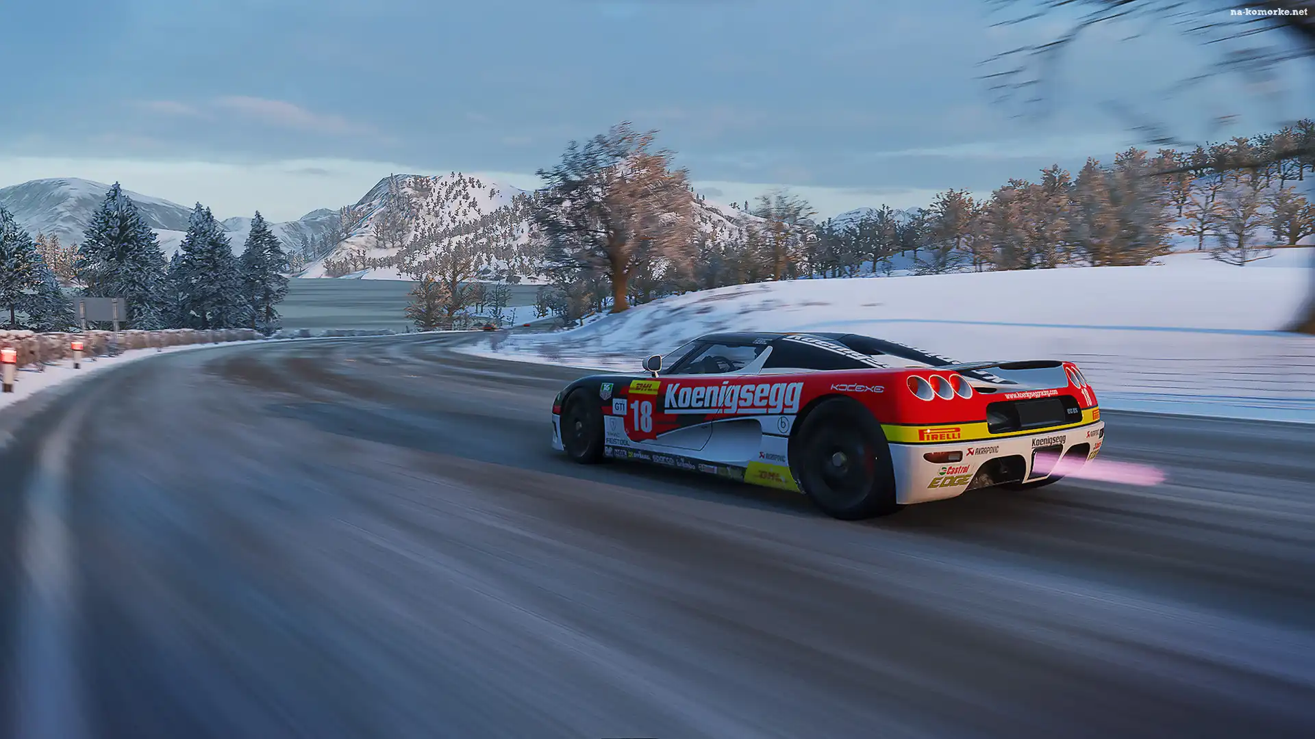 Droga, Drzewa, Gra, Zima, Samochód, Koenigsegg, Forza Horizon 4