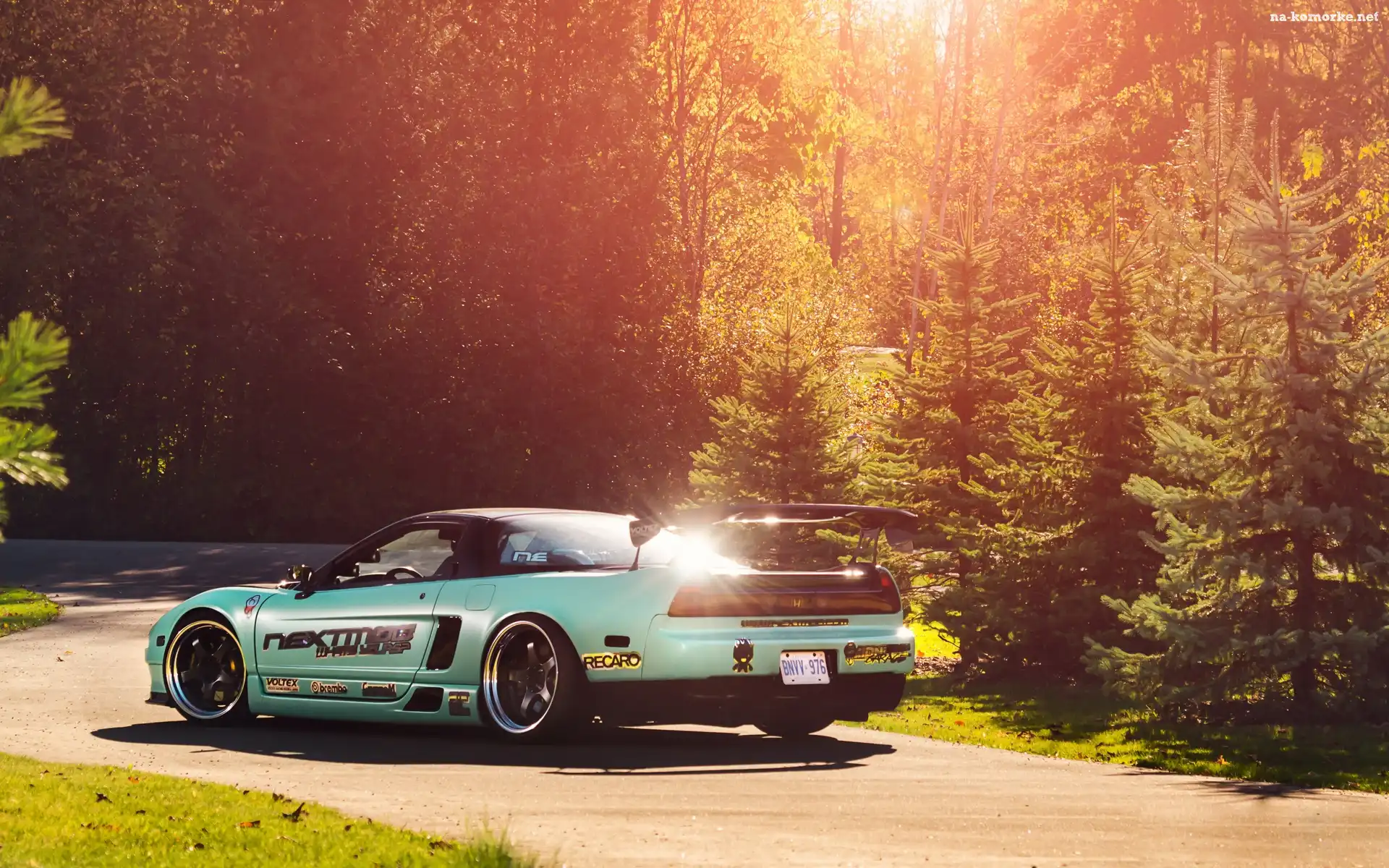 Promienie, Droga, Honda NSX, Jesień, Las, Słońca