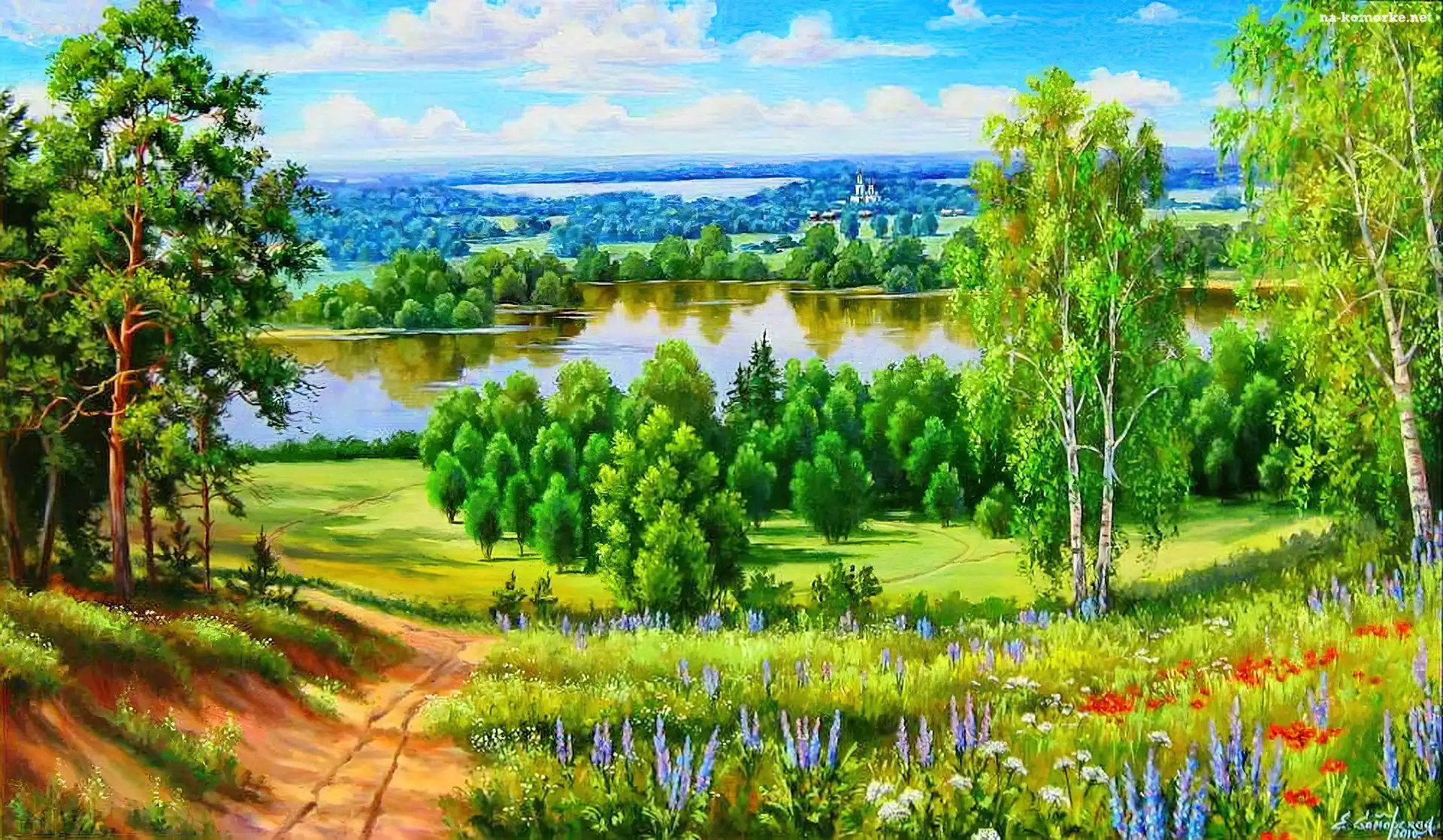 Łąka, Drzewa, Jezioro