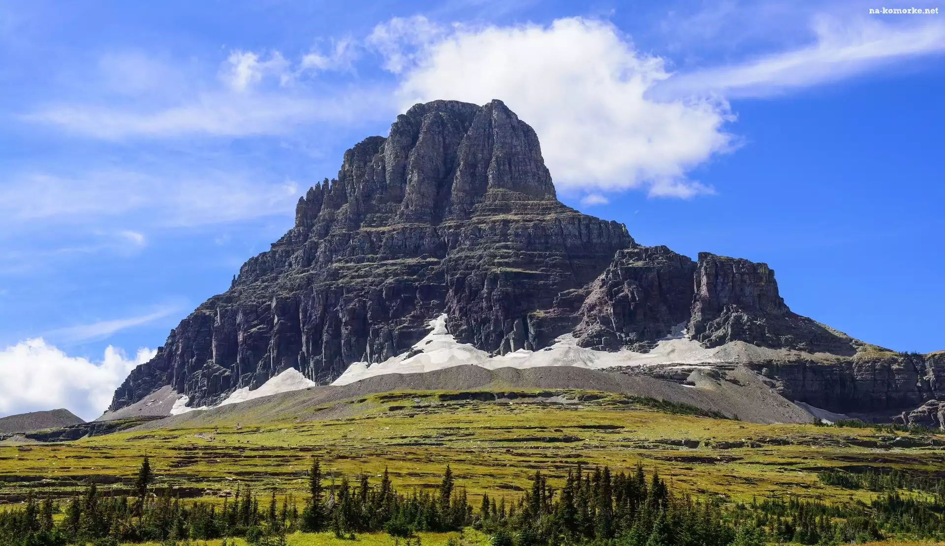 Góry, Stan Montana, Stany Zjednoczone, Drzewa, Park Narodowy Glacier, Góra Clements Mountain