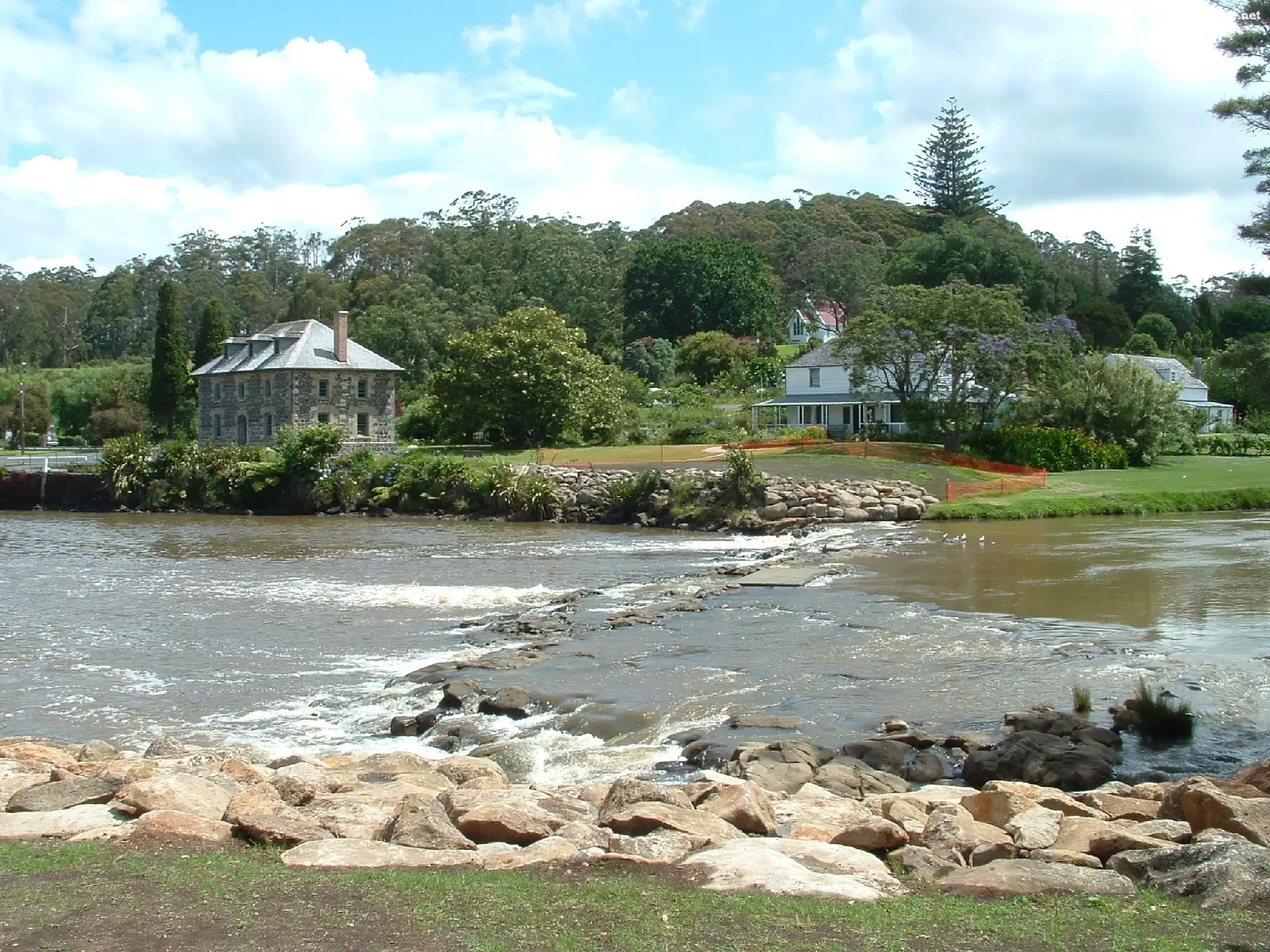 Drzewa, Kerikeri, Woda, Kamienie, Domy
