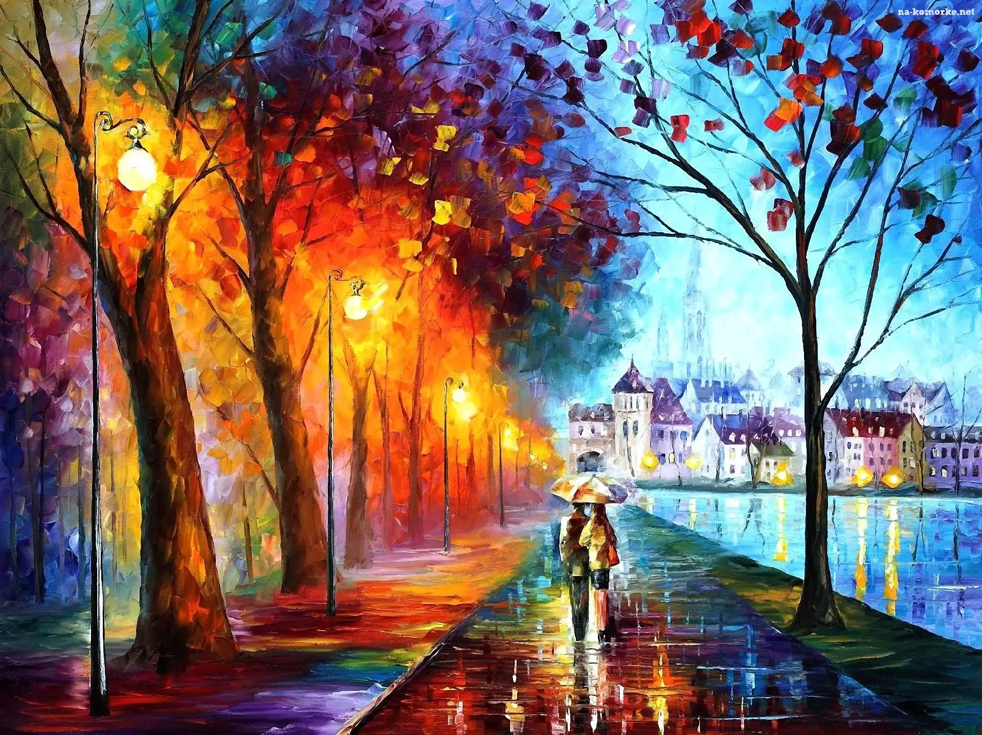 Drzewa, Leonid Afremov, Park, Zbudowania