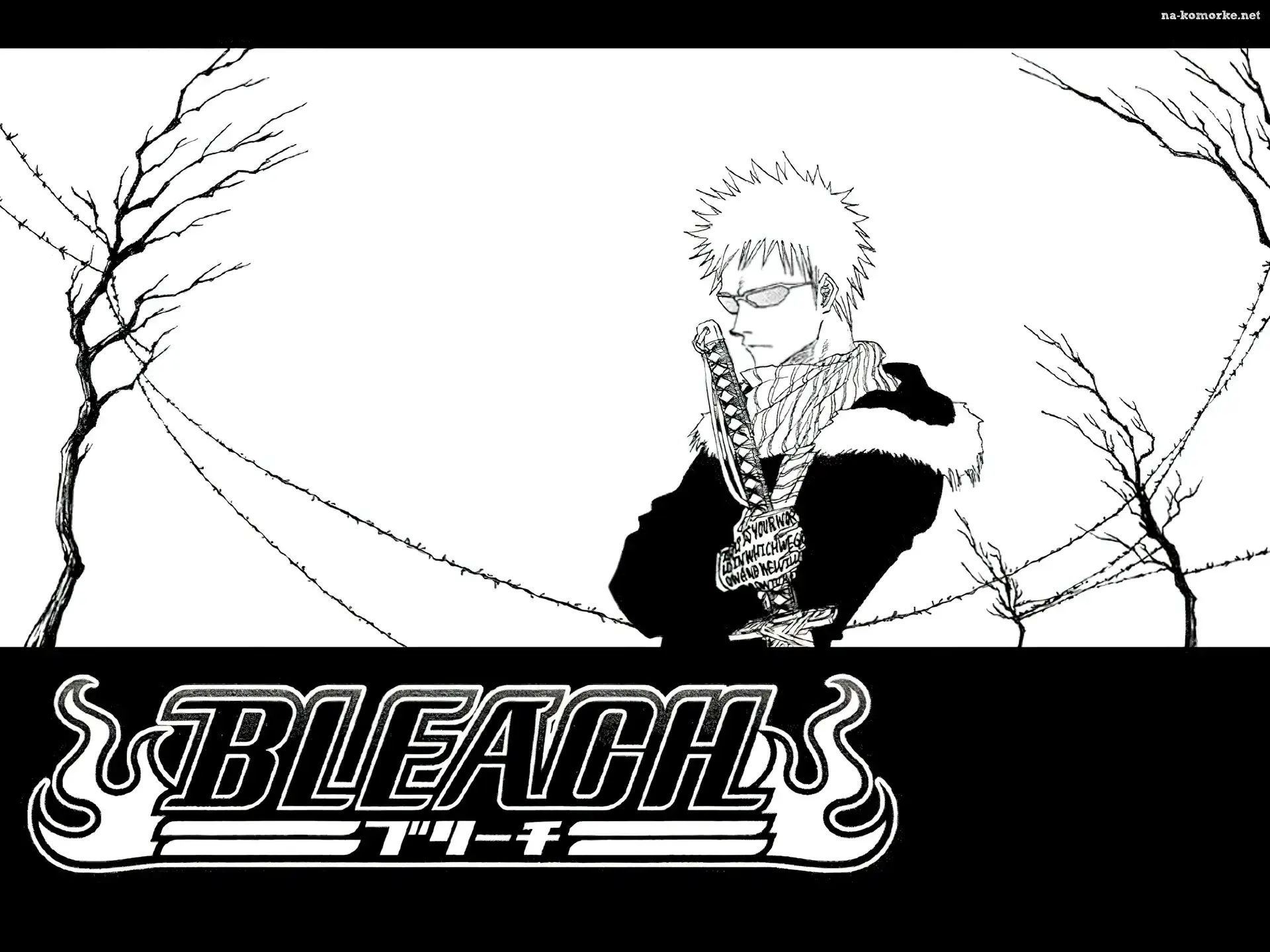 drzewa, Bleach, napis, postać, miecz