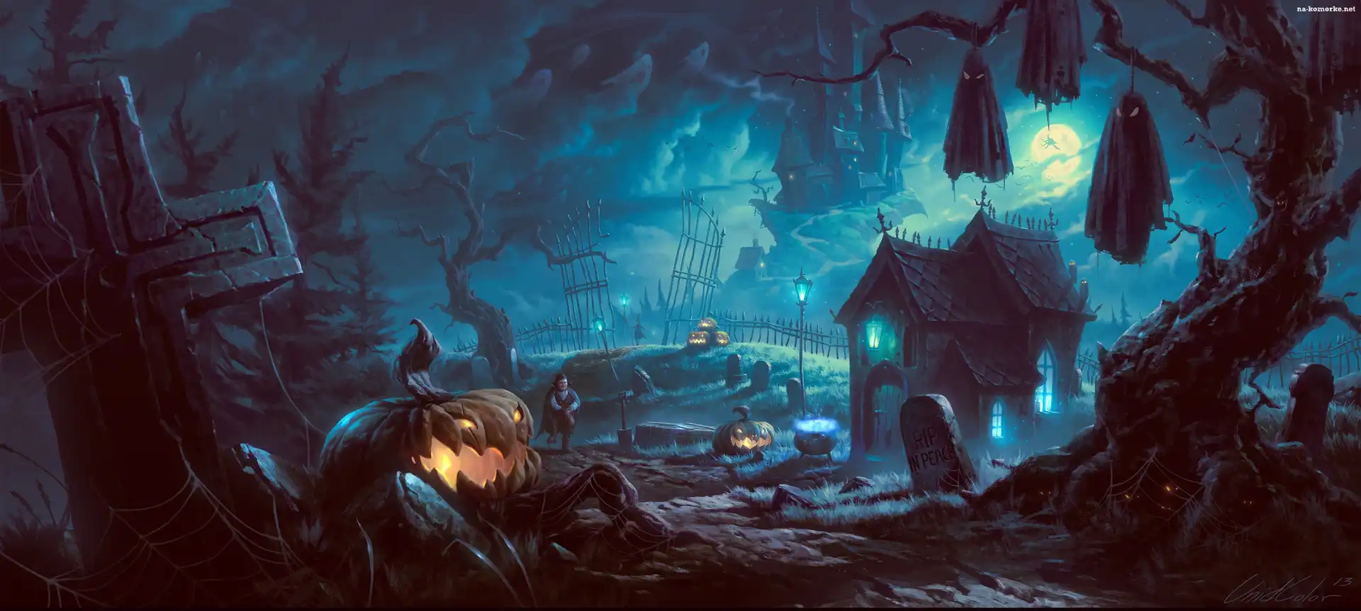 Drzewo, Haunted, Szczęśliwy, Księżyc, Domek, Duchy