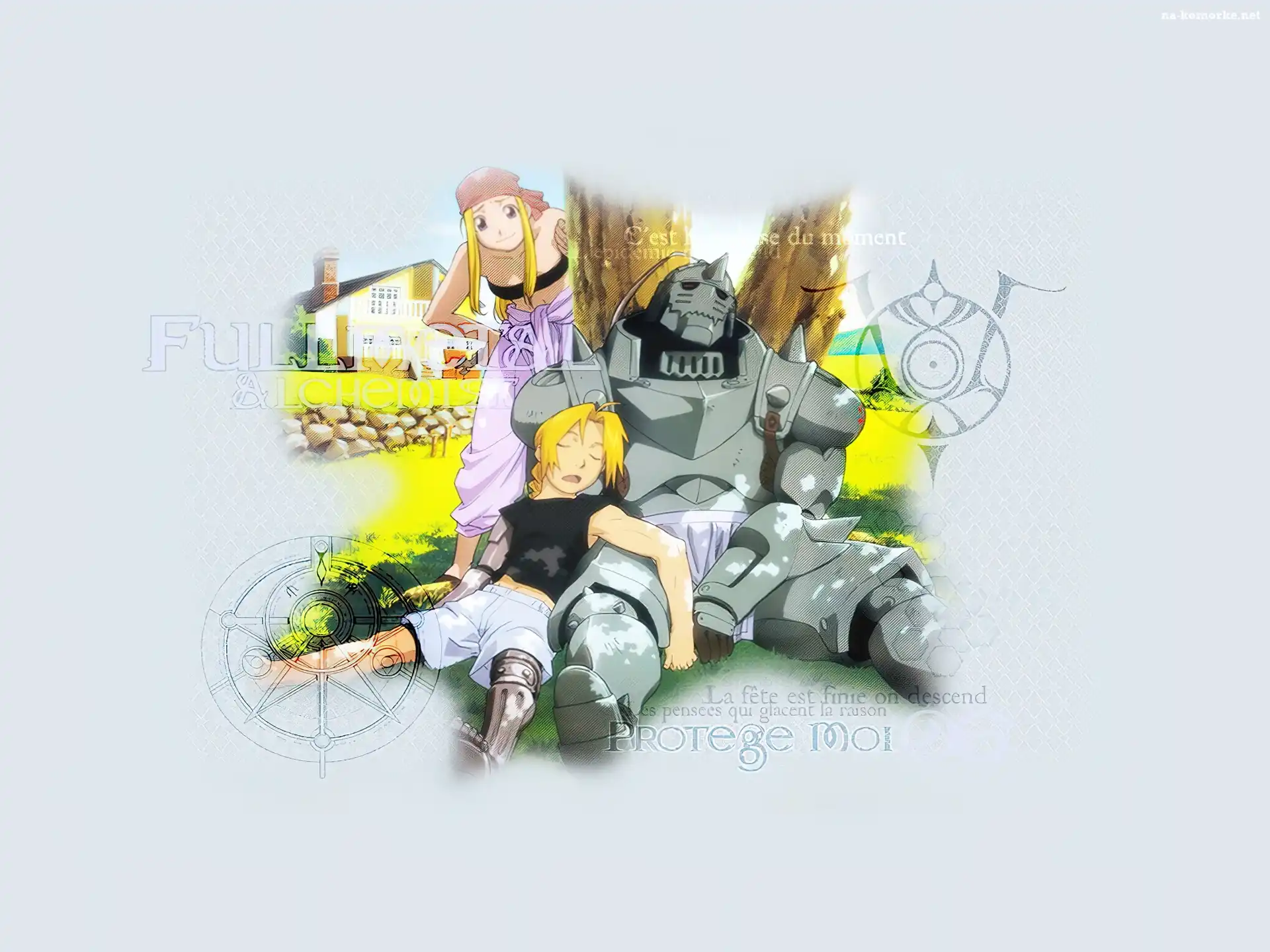 robot, drzewo, wypoczynek, Full Metal Alchemist, ludzie