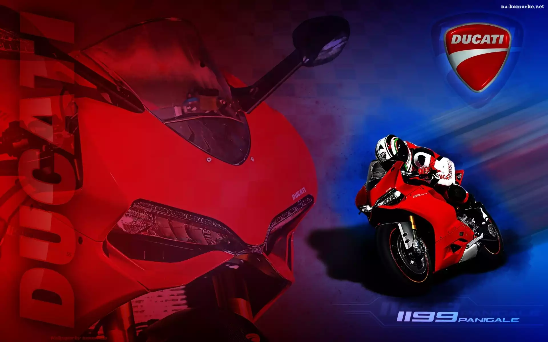 Ducati 1199 Panigale, Motocyklista., Czerwony, Logo