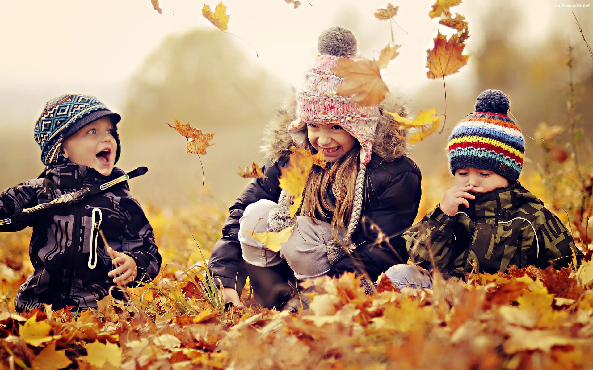 Dzieci, Zabawy, Park, Jesienne