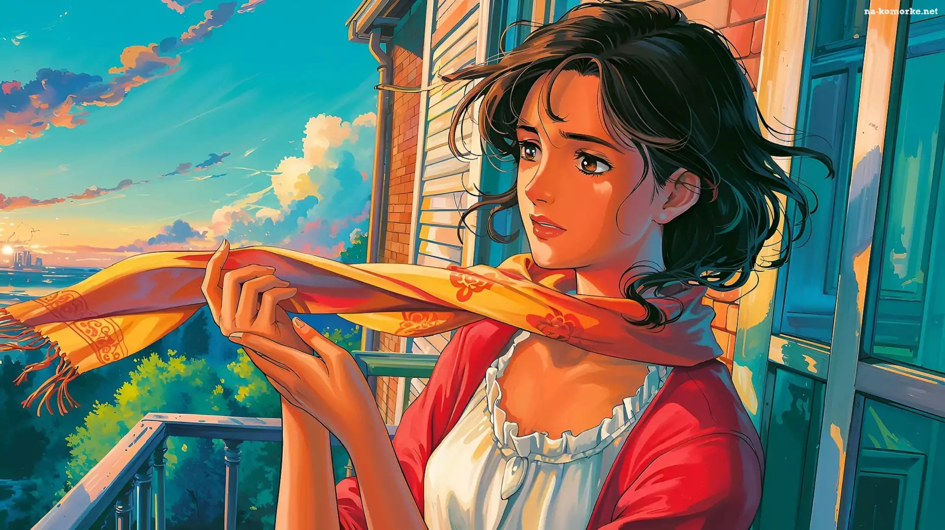 Apaszka, Balkon, Anime, Dziewczyna