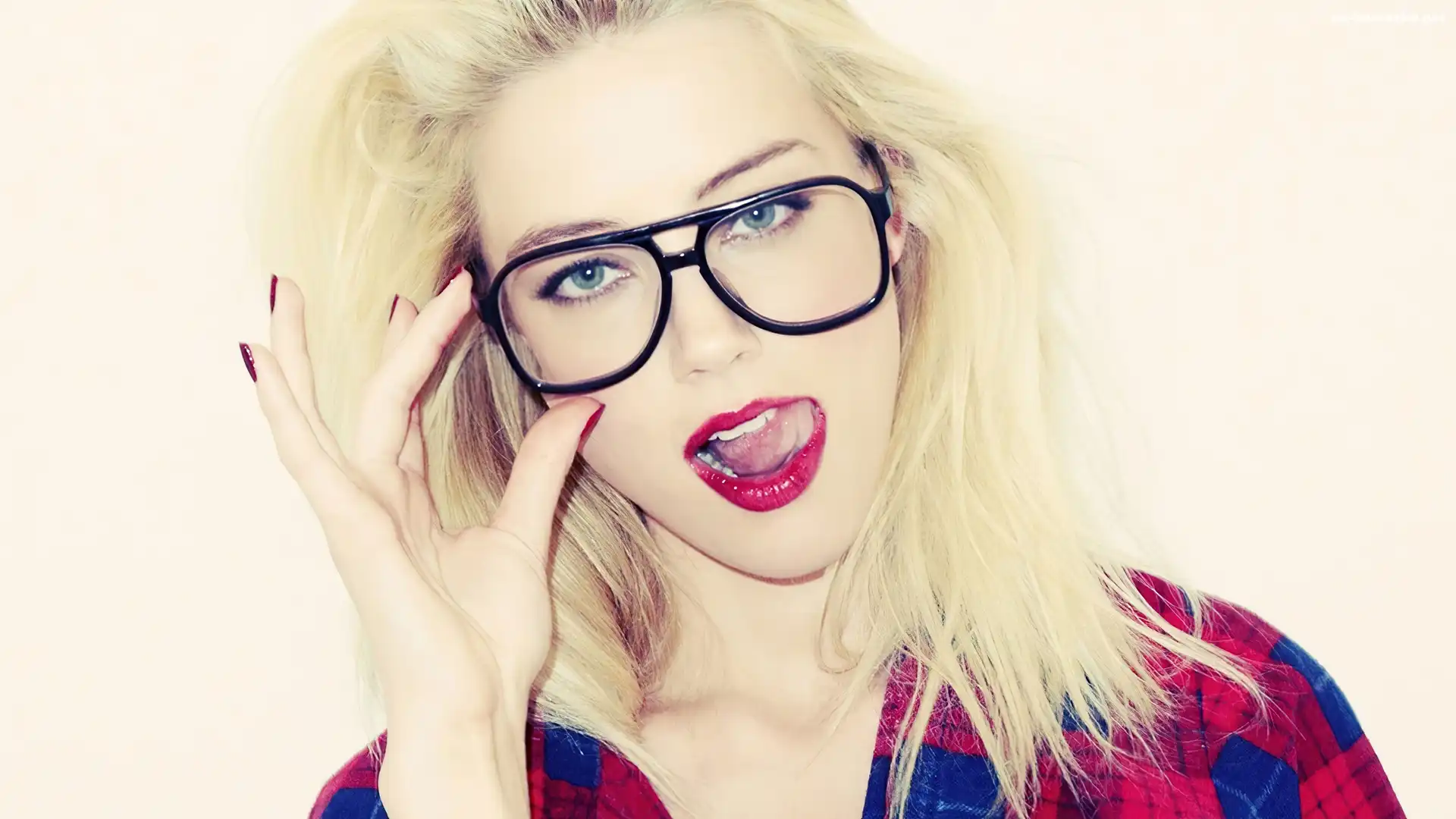 Dziewczyna, Usta, Blondynka, Okulary