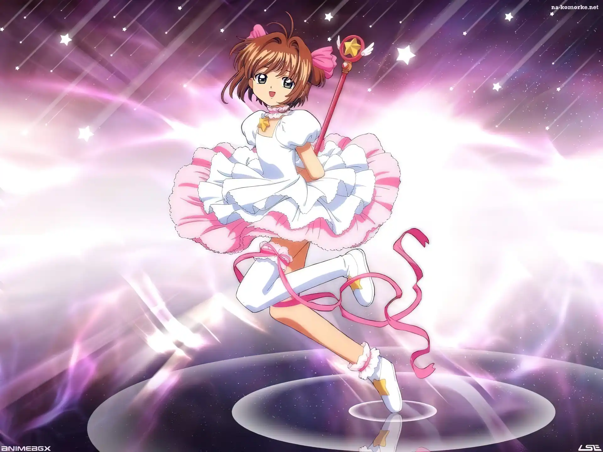 dziewczyna, kij, wtstęgi, Cardcaptor Sakura