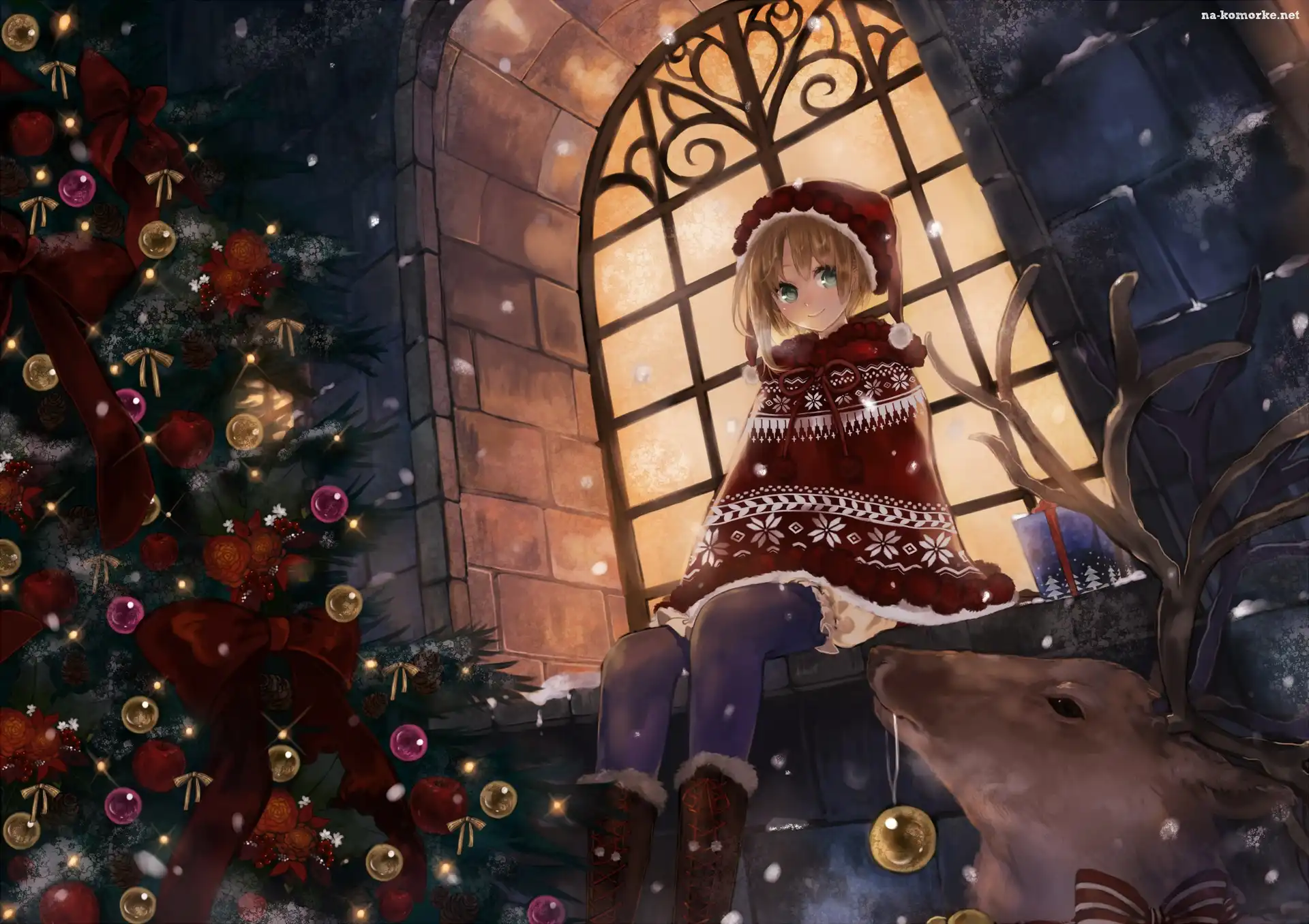 Dziewczyna, Anime, Choinka, Święta