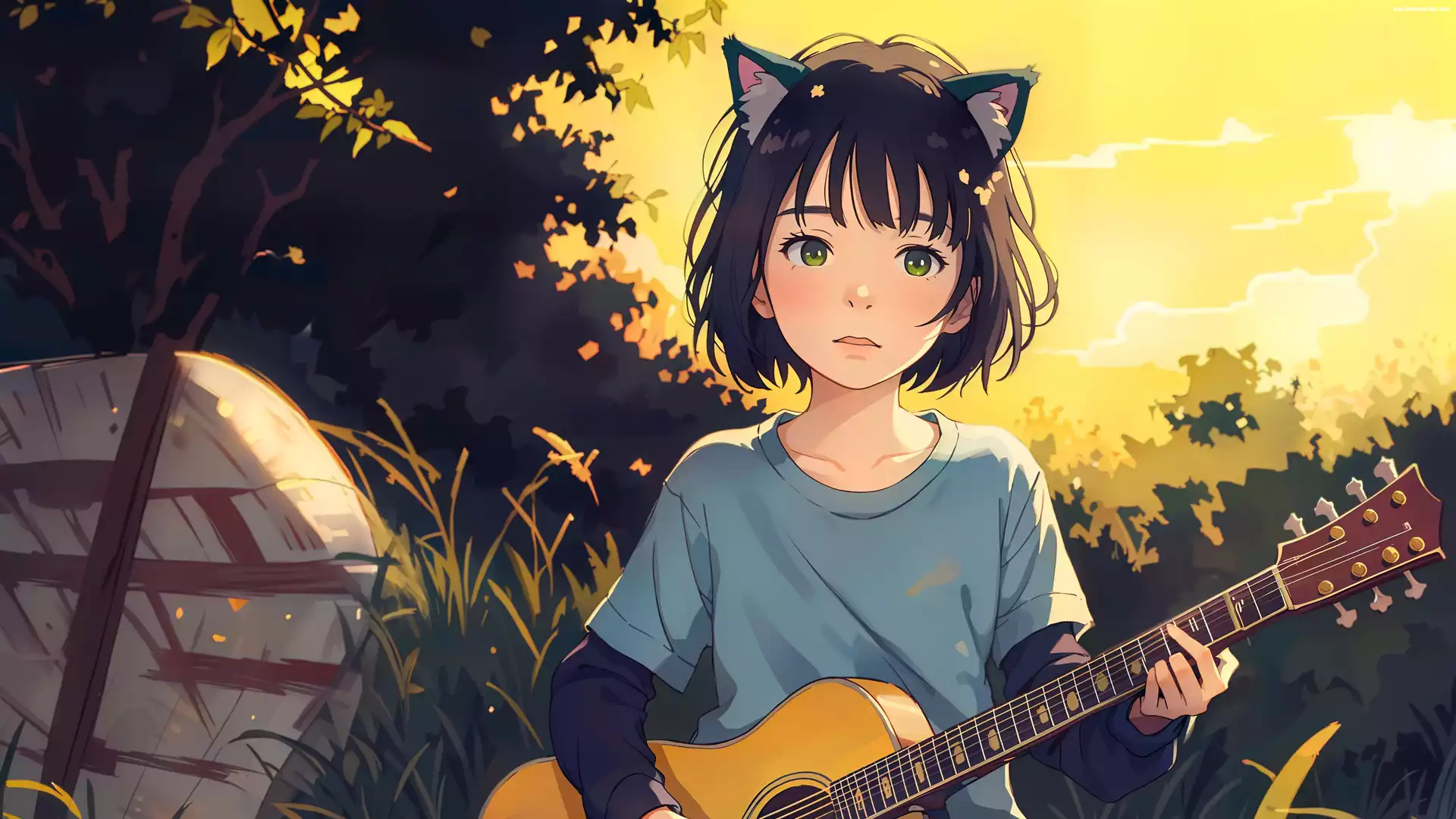 Dziewczyna, Anime, Gitara