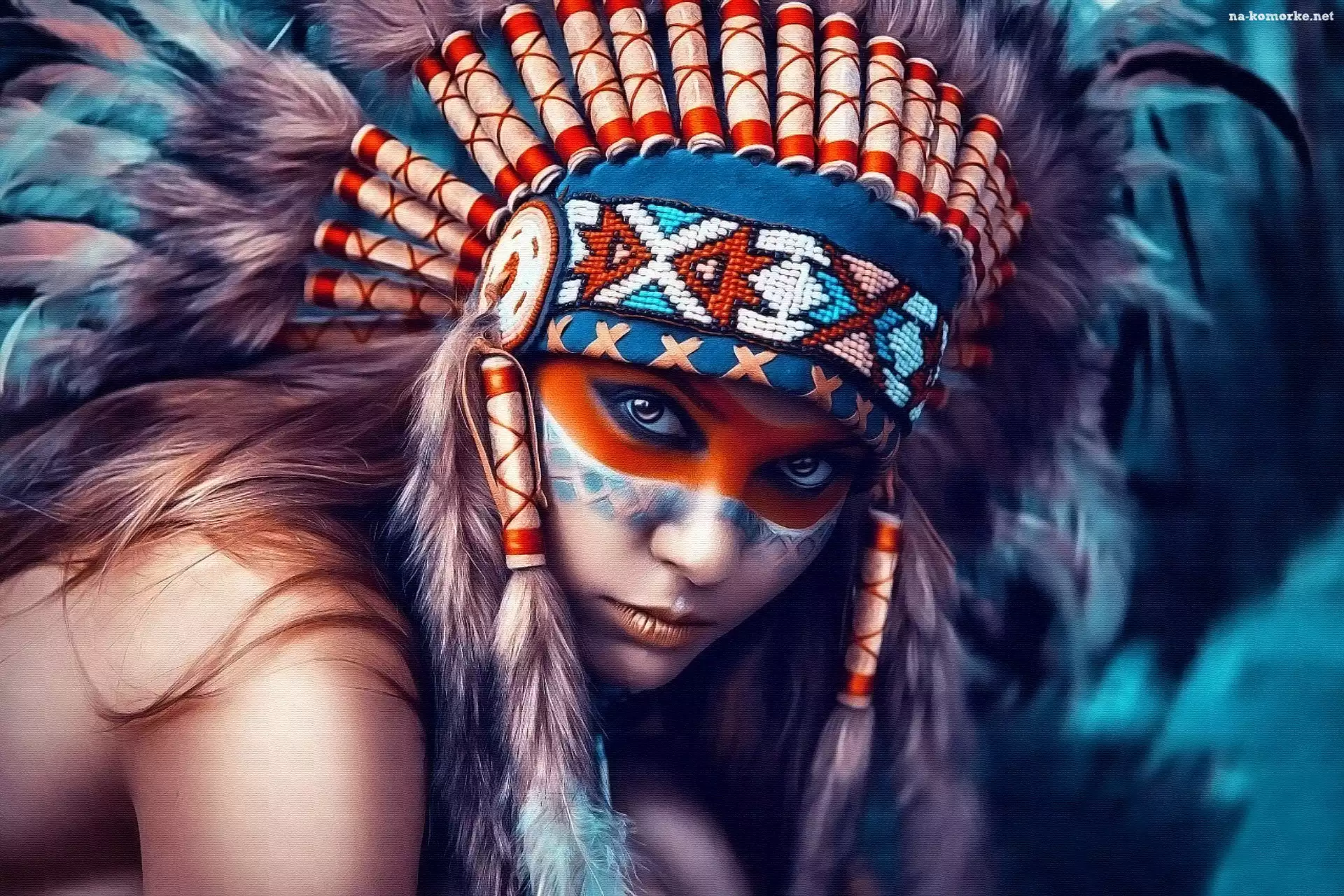 Dziewczyna, Tekstura, Indianka, Pióropusz