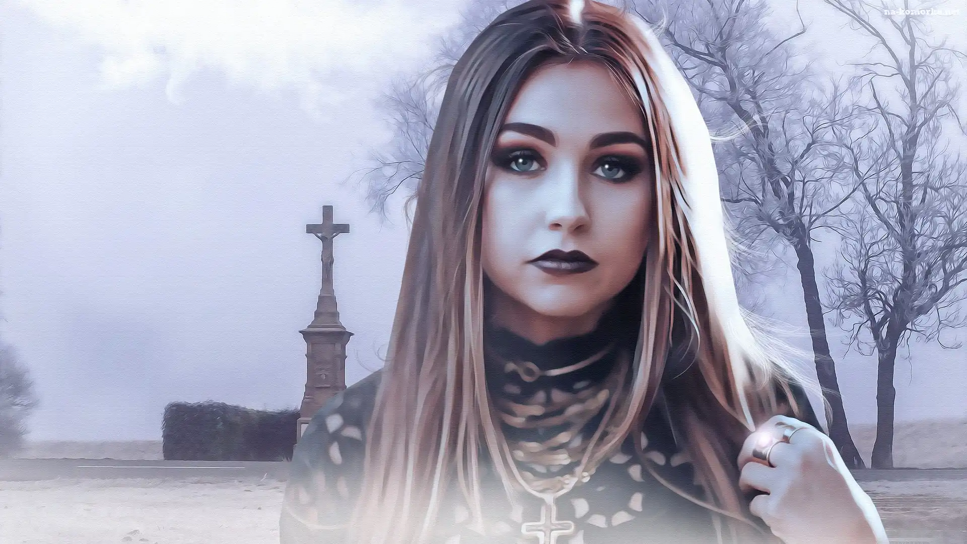 Dziewczyna, Fractalius, Kapliczka, Drzewa