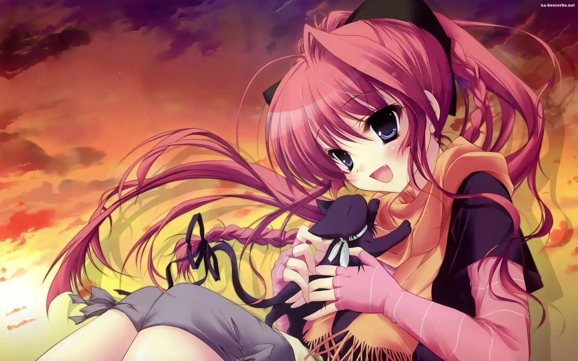 Dziewczyna, Anime, Kot, Manga