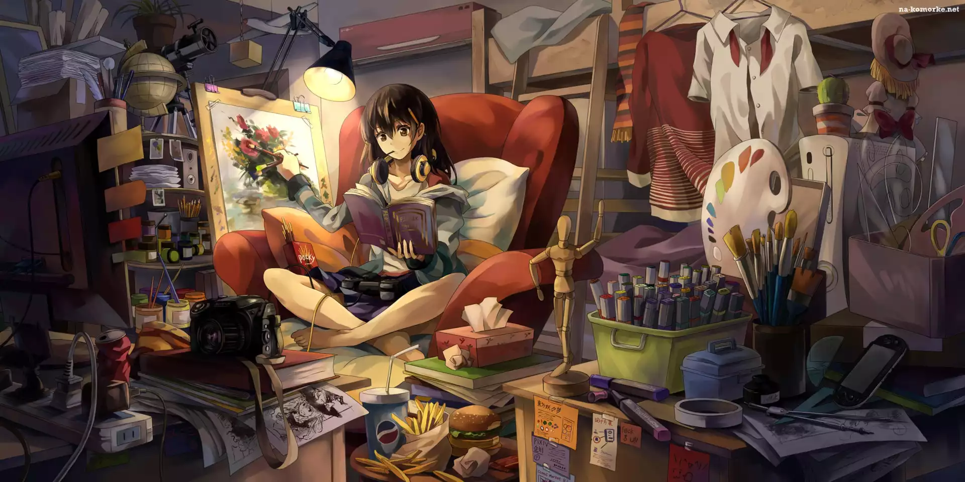 Dziewczyna, Anime, Pokój, Obraz