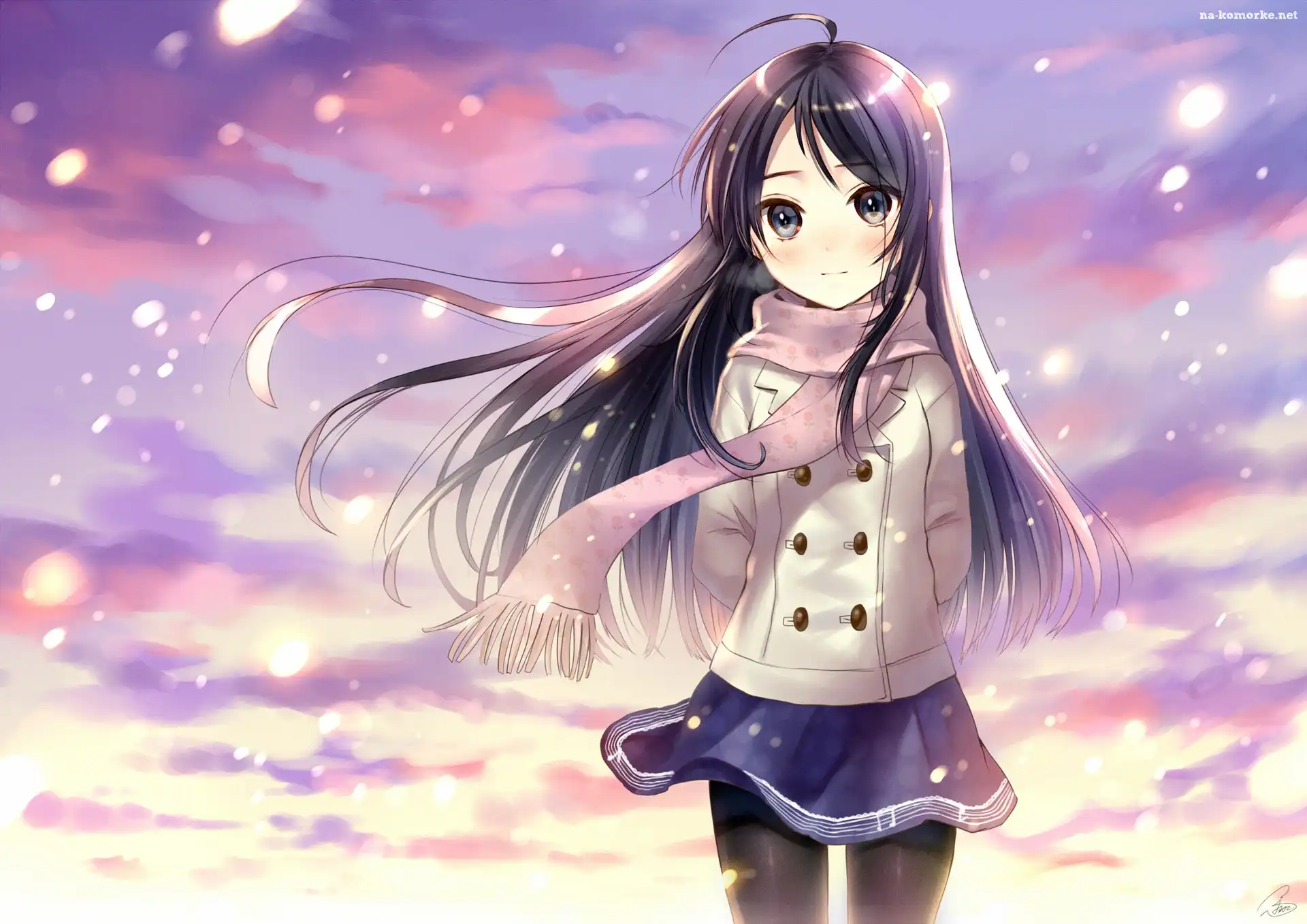Dziewczyna, Anime, Szalik, Åšnieg