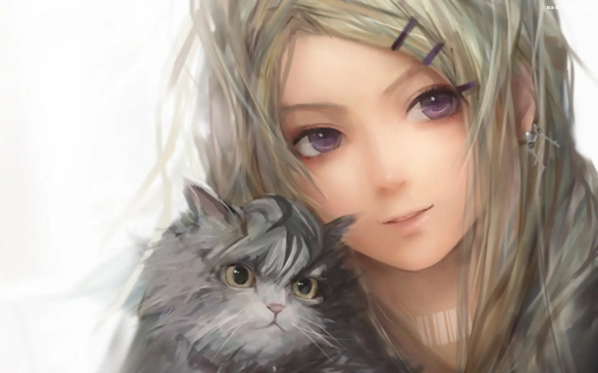 Dziewczyna, Anime, Szary, Kot