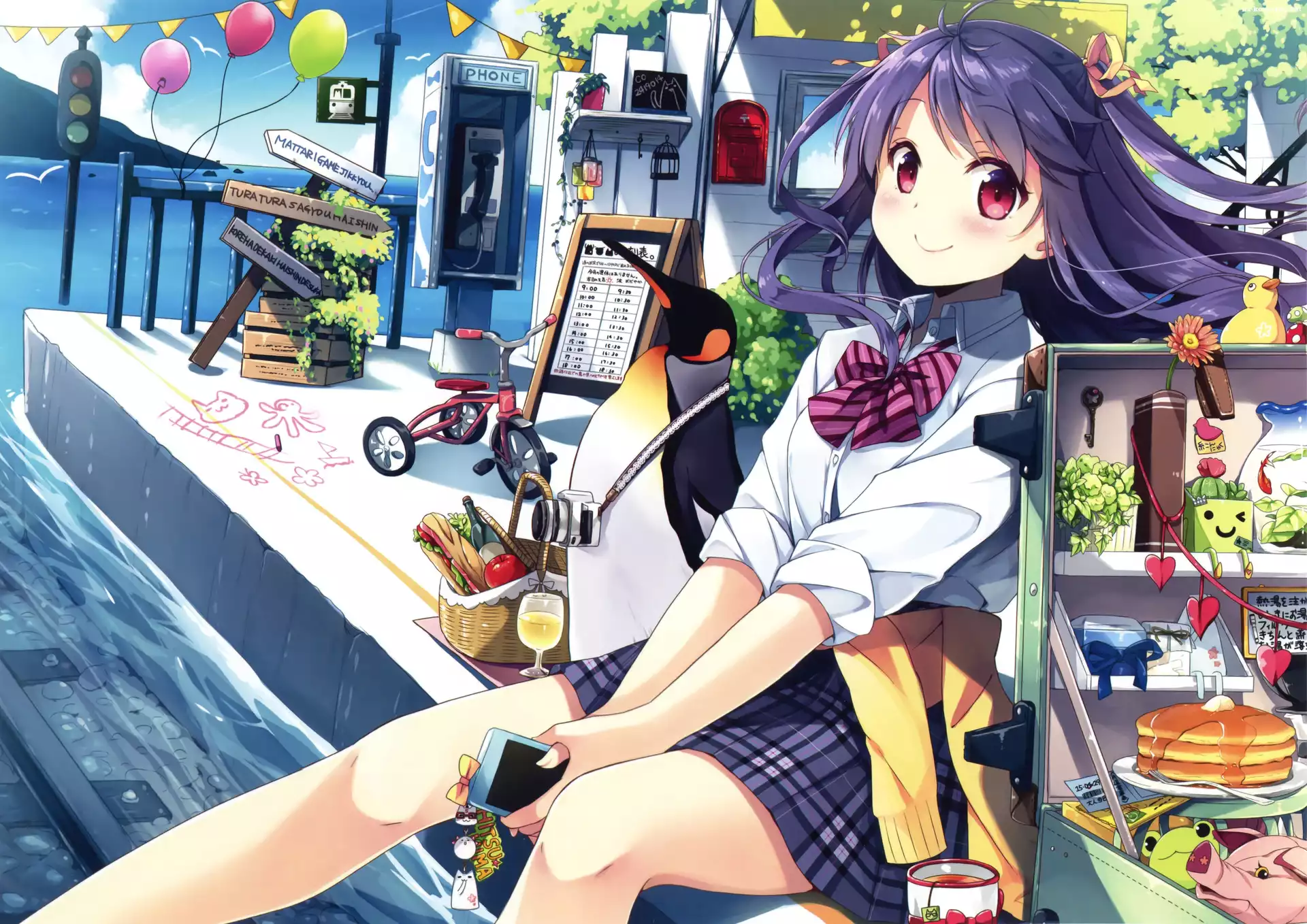 Dziewczyna, Anime, Telefon, Woda