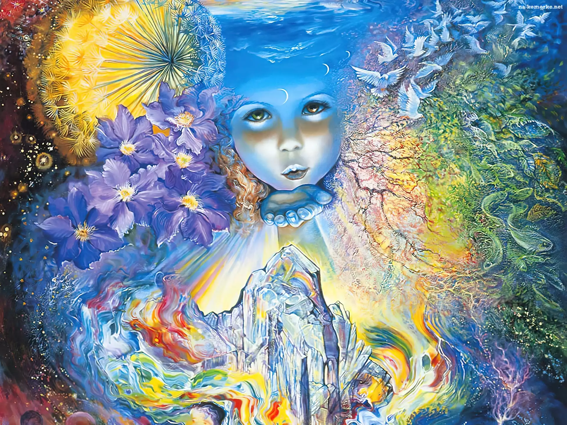 Josephine Wall, Dziewczynka, Dłoń, Buziak, Kwiaty